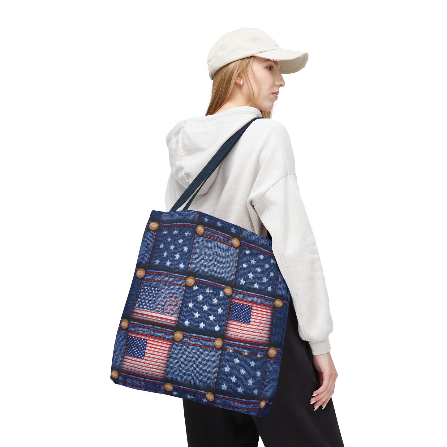 4th of July Graphic Denim Fabric Imitation Print Unisex Canvas Bag Poly Spun 3 Sizes Tote Bag 200-18