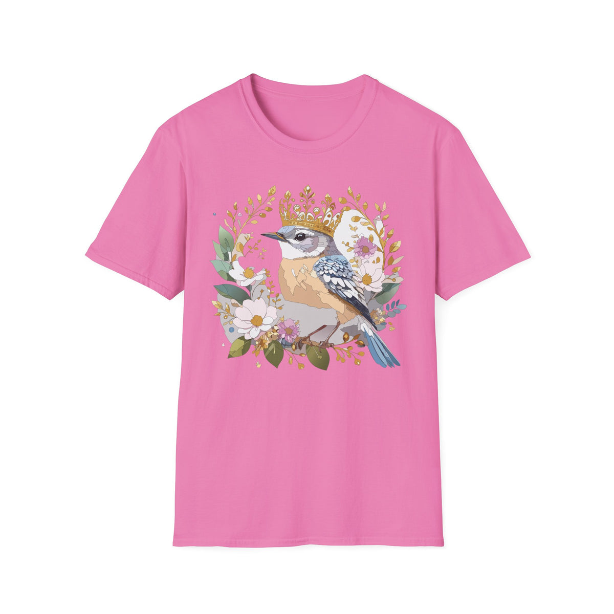 Blue Jay with Floral Wreath and Crown T-Shirt | Bird Illustration