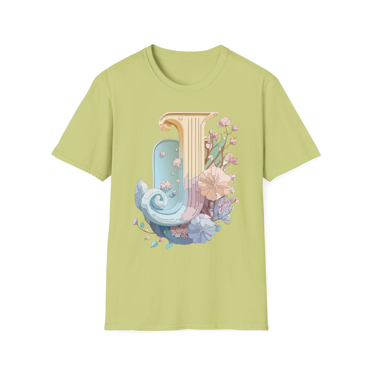 Floral Letter J T-Shirt | Pastel Column Monogram Tee