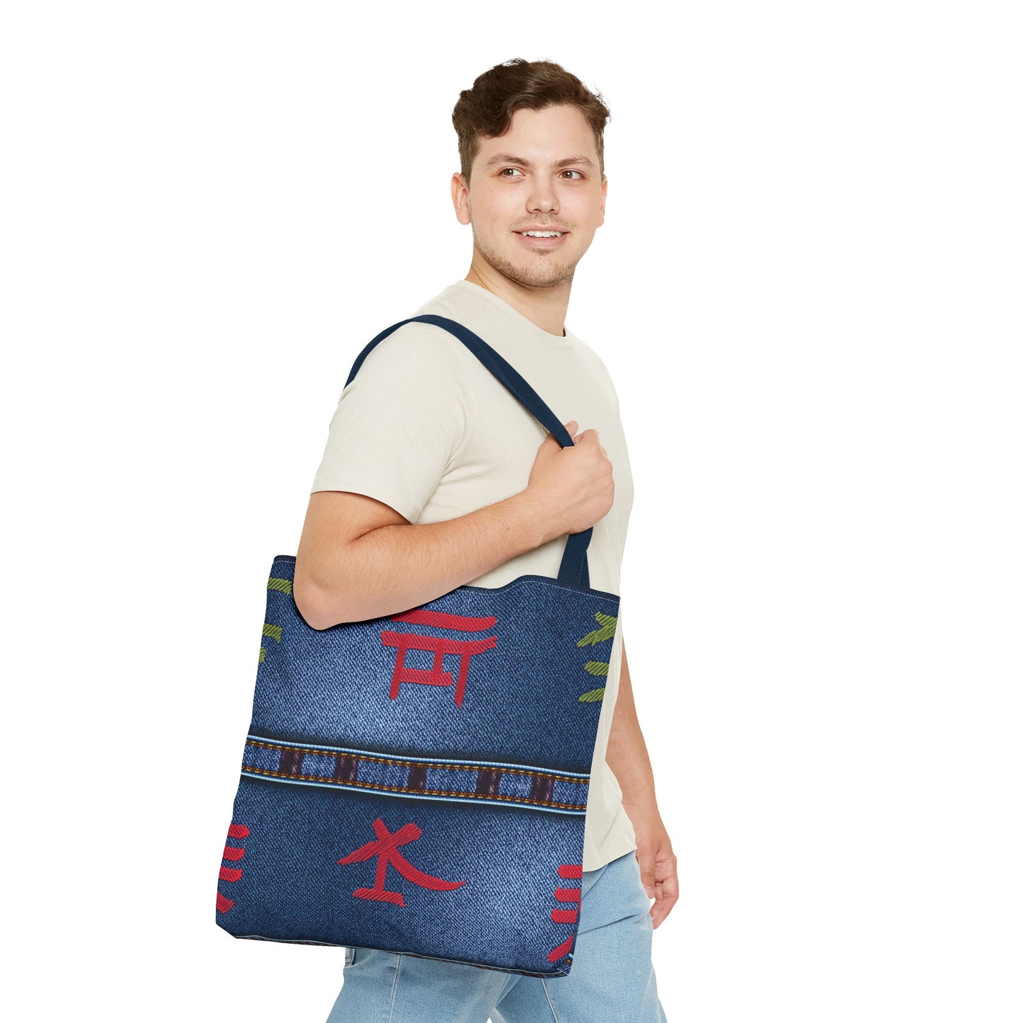 Denim Fabric Imitation Print Unisex Canvas Bag Poly Spun 3 Sizes Tote Bag 186-2