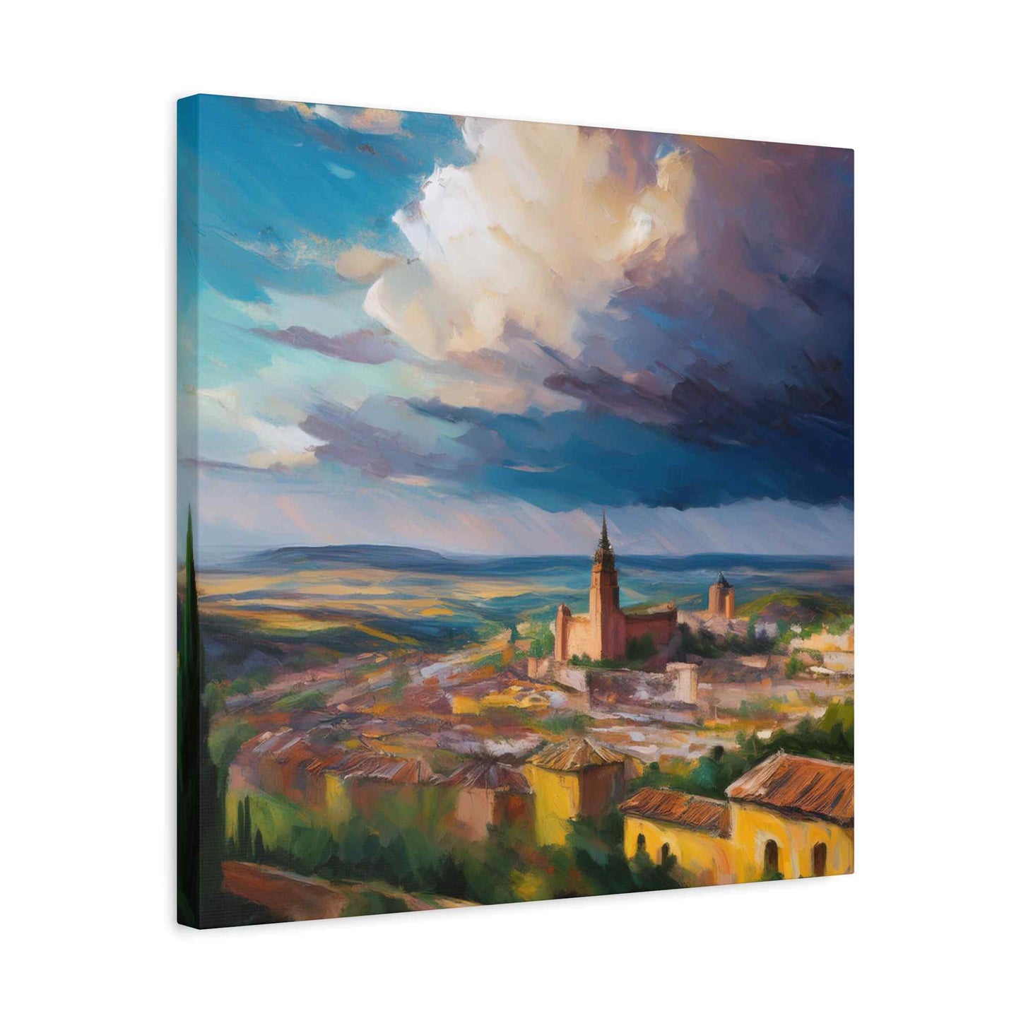 Spanish City Print Canvas, Oil Paint Print 20x20, 24x24, 30x30, 32x32, 36x36 Art Design Print Pine-Wood Inner Frame MC-57
