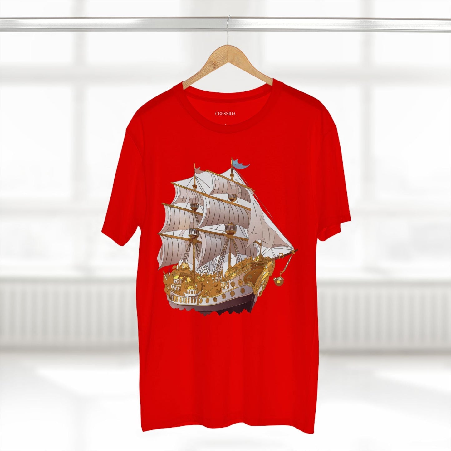 Ship Graphic Unisex 100 Cotton T-Shirt with Gold Frigate Art Design 11