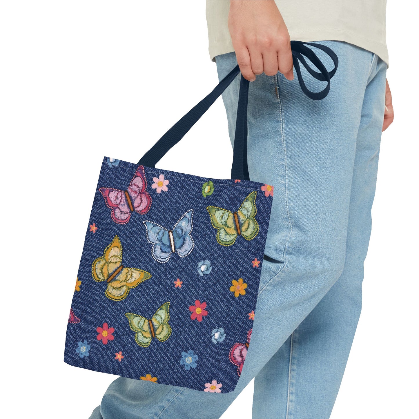 Denim Fabric Imitation Print Unisex Canvas Bag Poly Spun 3 Sizes Tote Bag 166