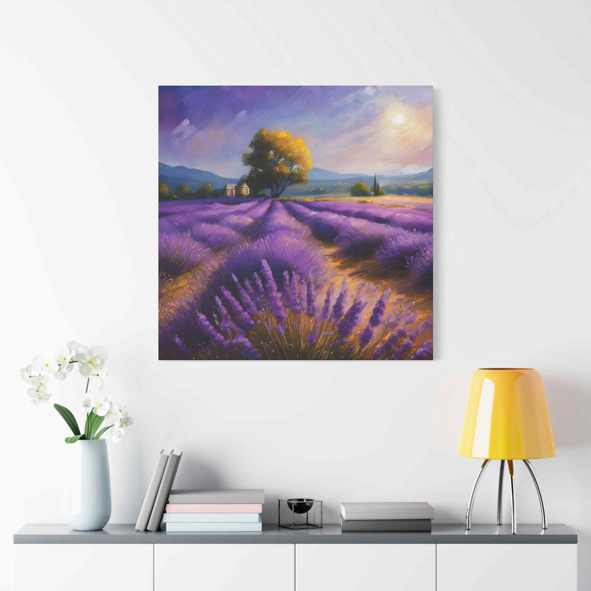 Lavender Landscape Print Canvas, Landscape Oil Paint Print 20x20, 24x24, 30x30, 32x32, 36x36 Art Design Print Non-Frame MC-35