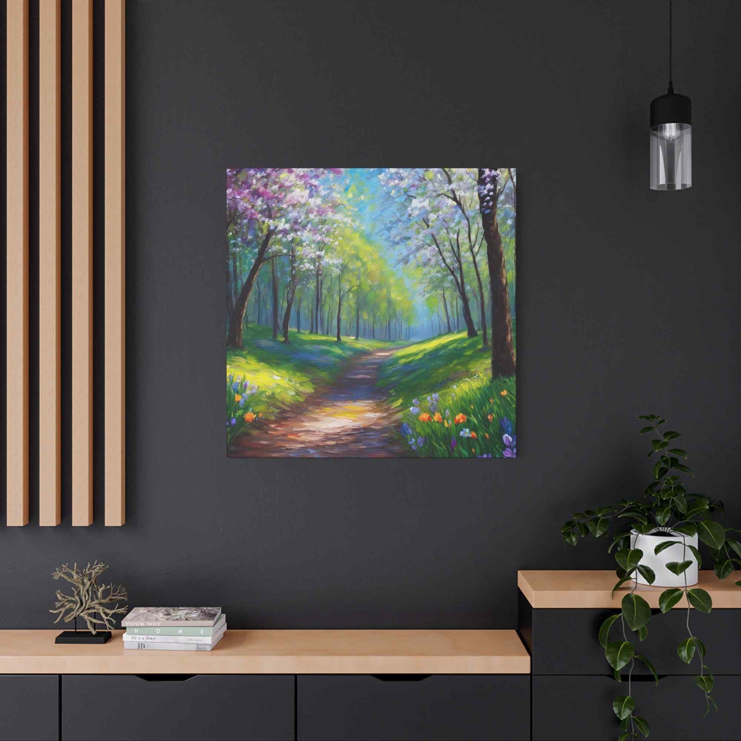 Spring Forest Print Canvas, Oil Paint Print 20x20, 24x24, 30x30, 32x32, 36x36 Art Design Print Pine-Wood Inner Frame MC-95