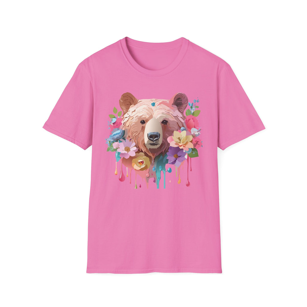 Floral Bear Portrait T-Shirt | Watercolor Flower Bear Tee