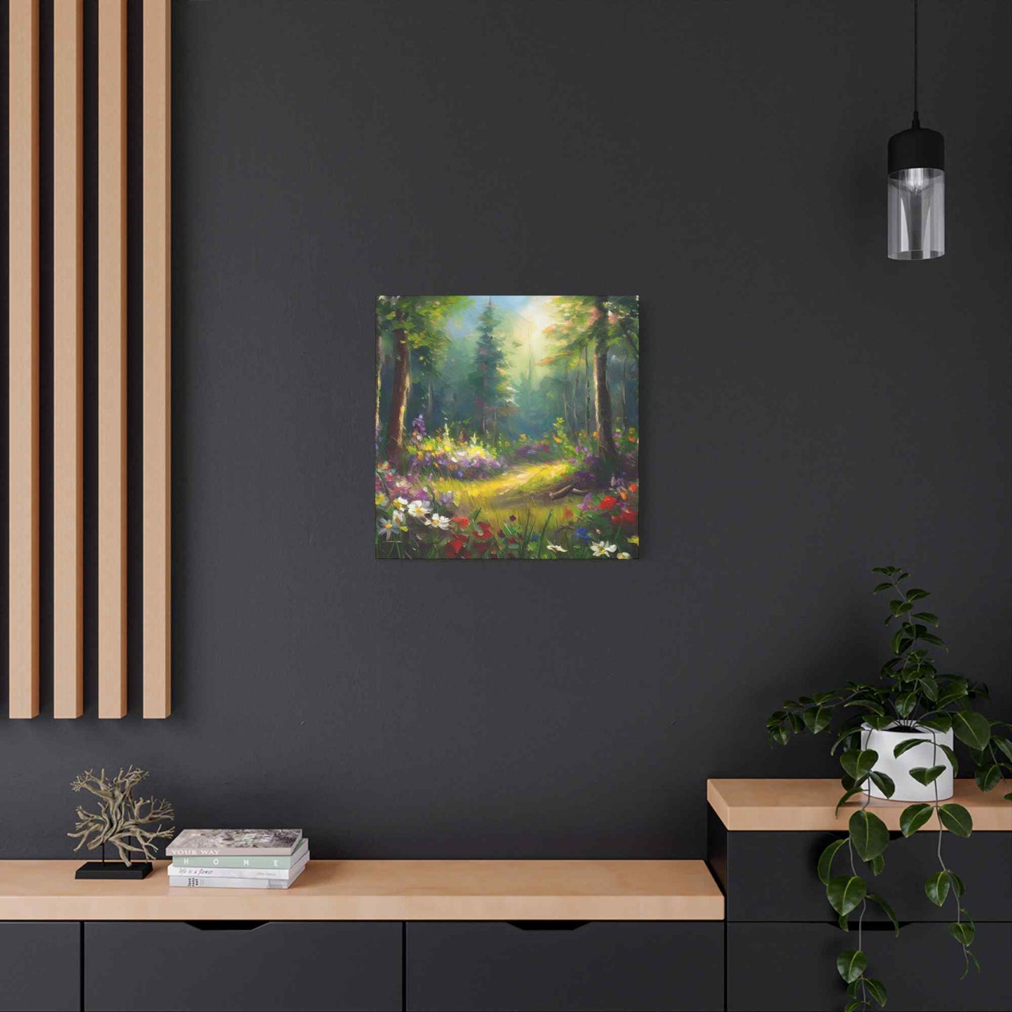 Summer Forest Print Canvas, Oil Paint Print 20x20, 24x24, 30x30, 32x32, 36x36 Art Design Print Pine-Wood Inner Frame MC-92