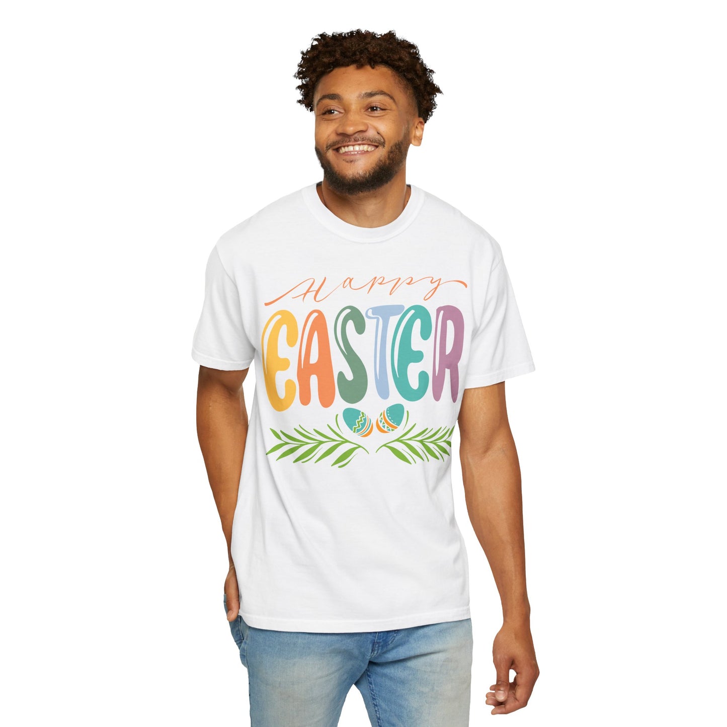 Happy Easter T-Shirt, Tee Shirt with Easter Signature, T Shirt with Easter Prints, Tee Shirt with Easter Design
