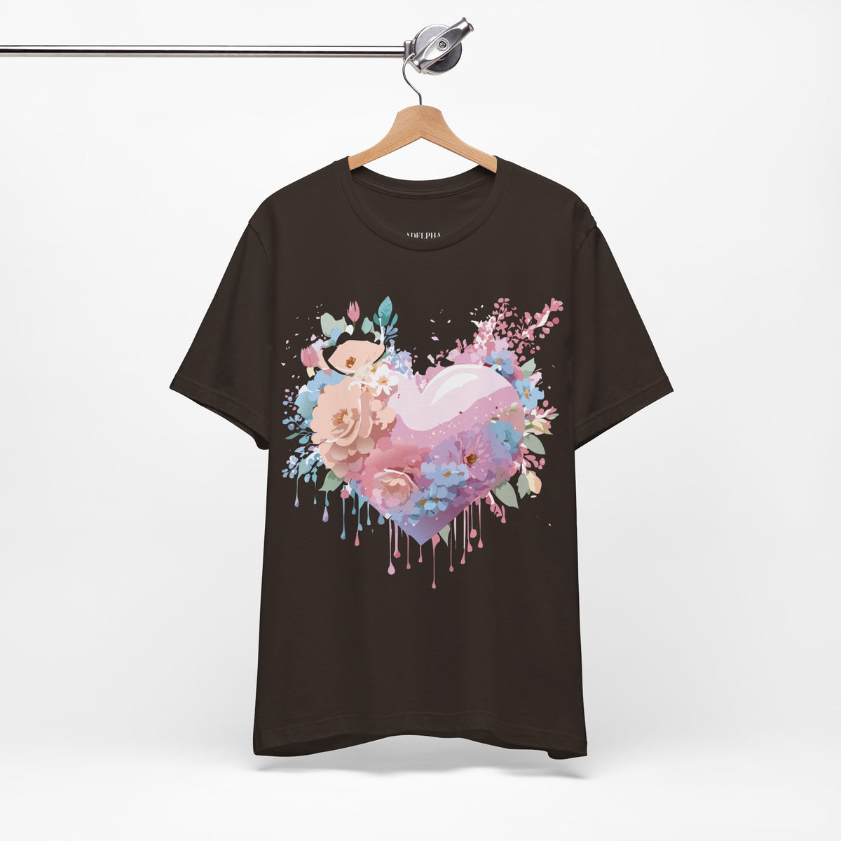 Valentine's Day Graphic Unisex Cotton Bella+Canvas Tee with Floral Art Design d116