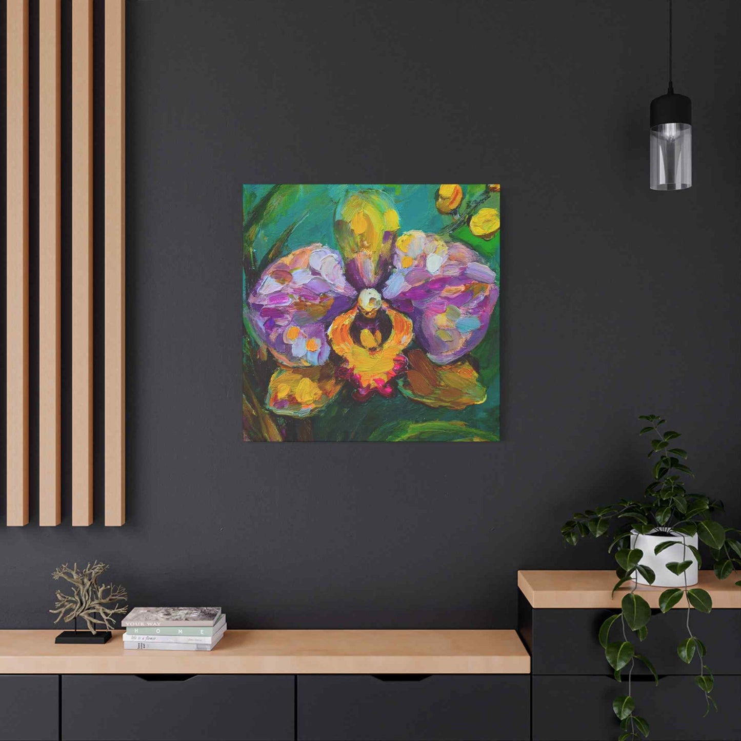 Purple Orchid Print Canvas, Floral Oil Paint Print 20x20, 24x24, 30x30, 32x32, 36x36 Art Design Pine-Wood Inner Frame MC-131