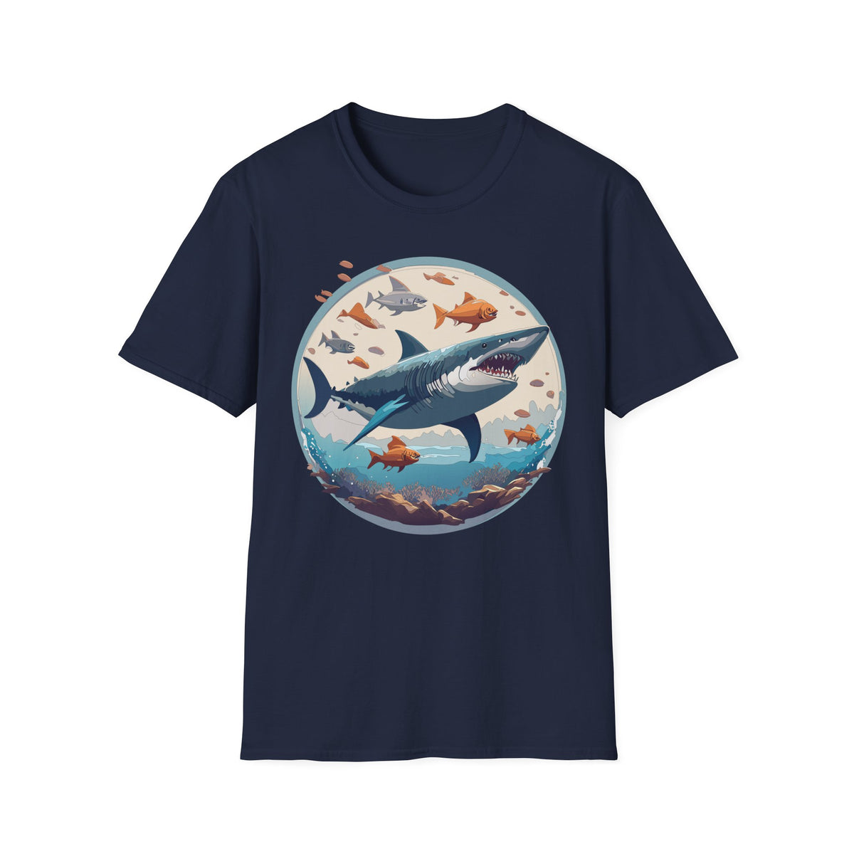 Great White Shark Circle Illustration T-Shirt | Ocean Fish Graphic Tee