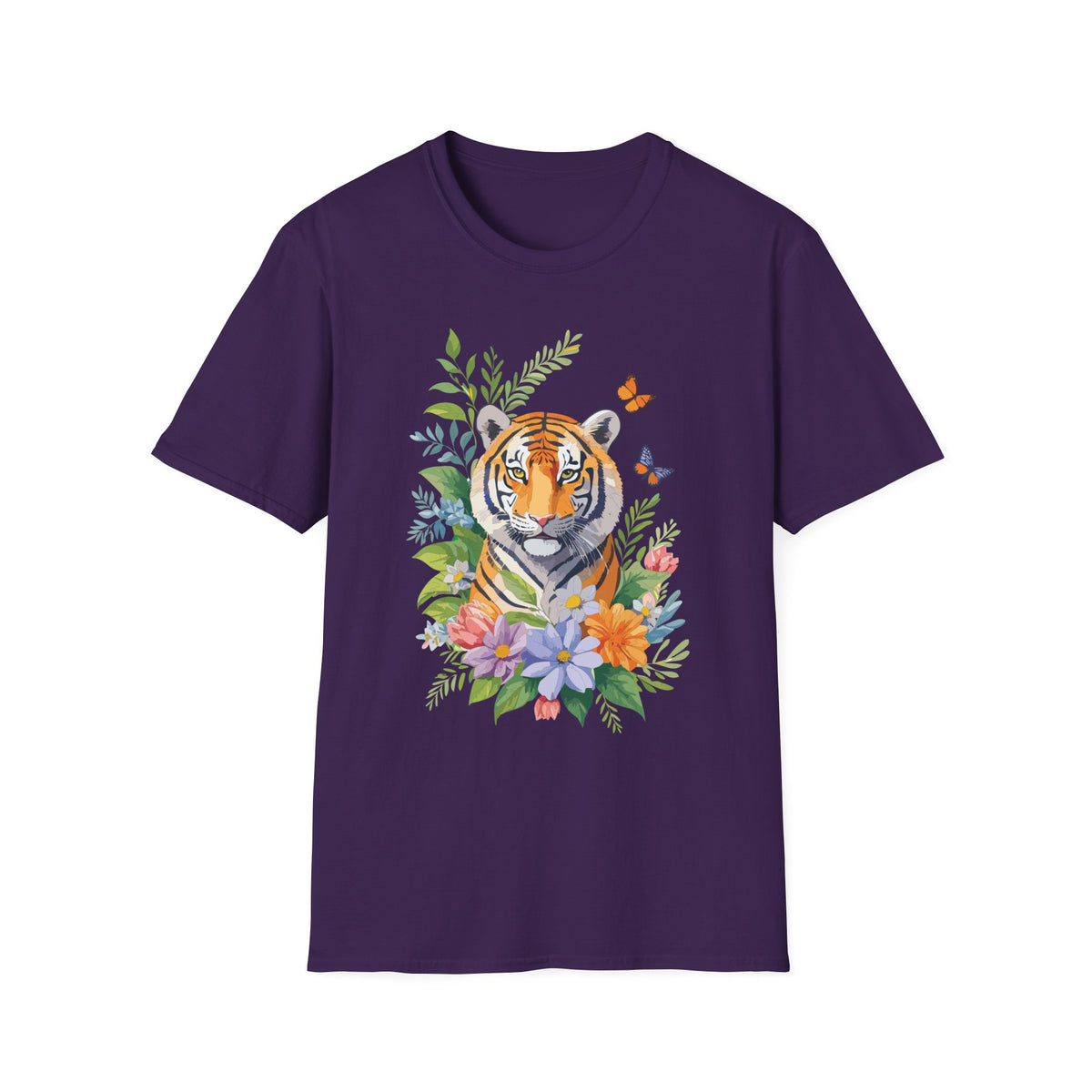 Watercolor Tiger with Butterflies T-Shirt | Floral Jungle Tee