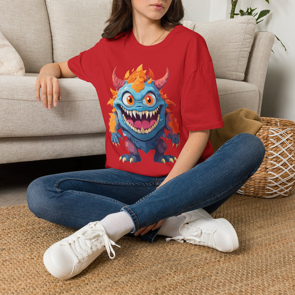 Cute Colorful Monster T-Shirt — Fun Cartoon Demon Cartoon Graphic Tee Unisex 100 Cotton Gildan T-Shirt
