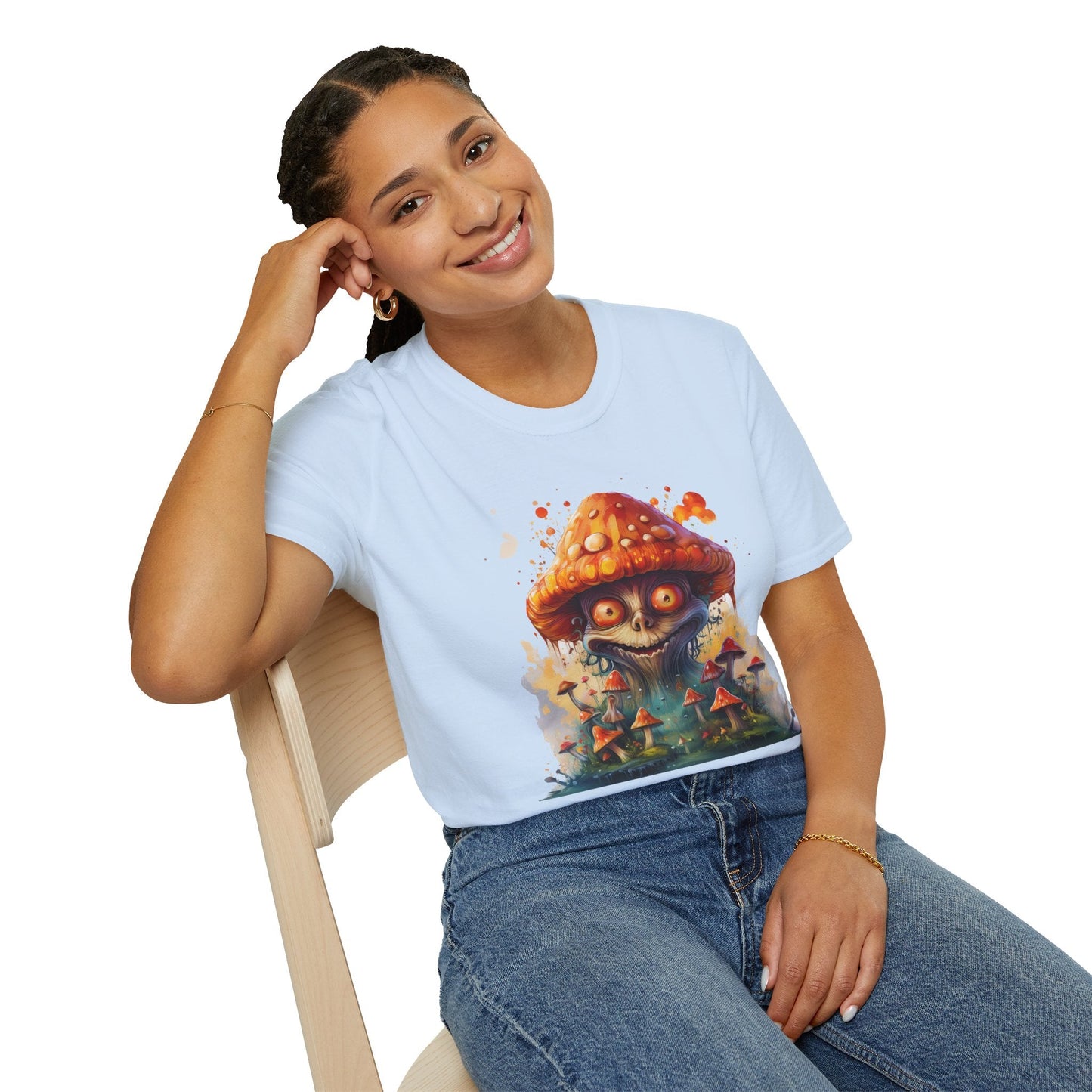 Funny Mashroom Tee Shirt Unisex Softstyle Cotton Art Design with Fungus Graphic Artwork Theme