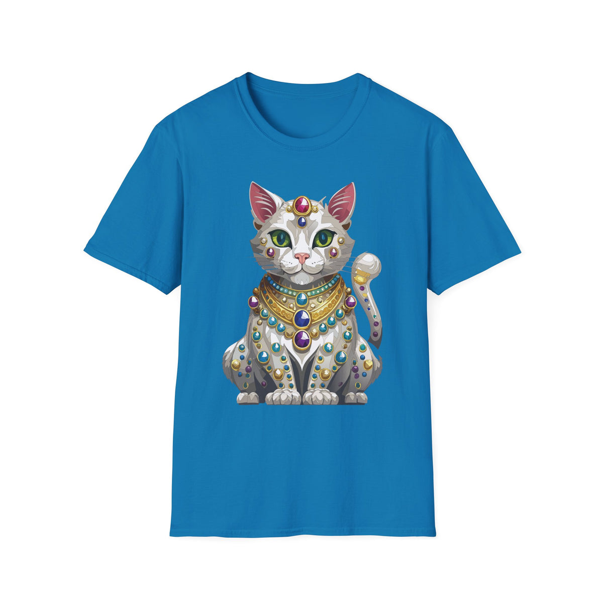 Jeweled Egyptian Cat T-Shirt | Regal Cat Illustration, Gemstone Pharaoh Design