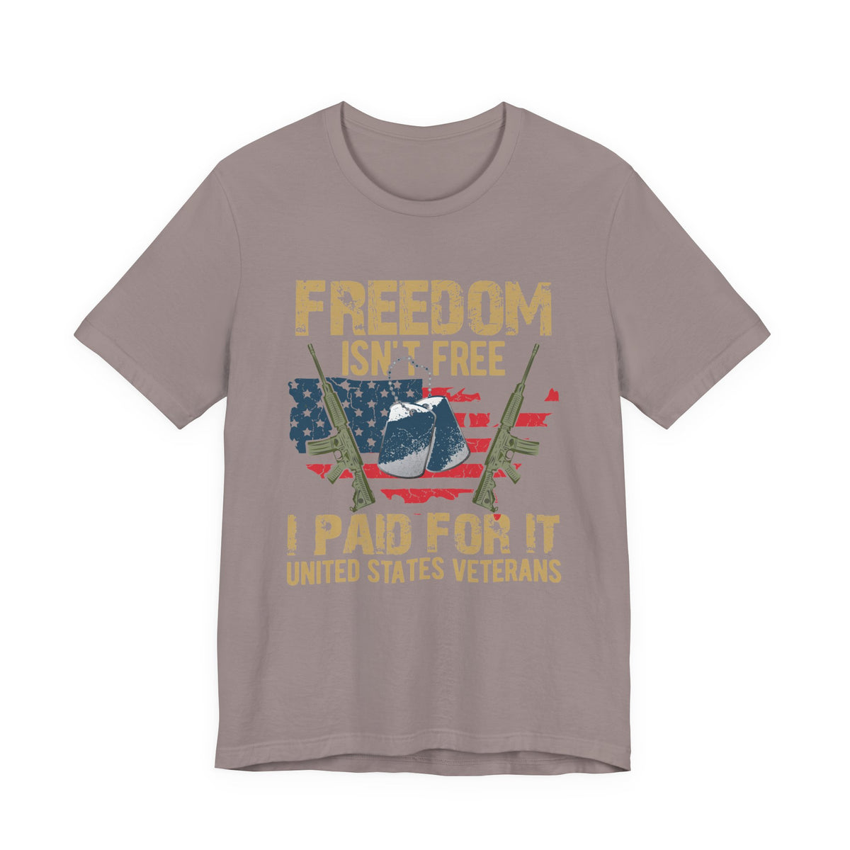 Freedom Isn't Free Paid For It Veterans T-Shirt American Flag Combat Helmet Unisex Cotton Tee v19