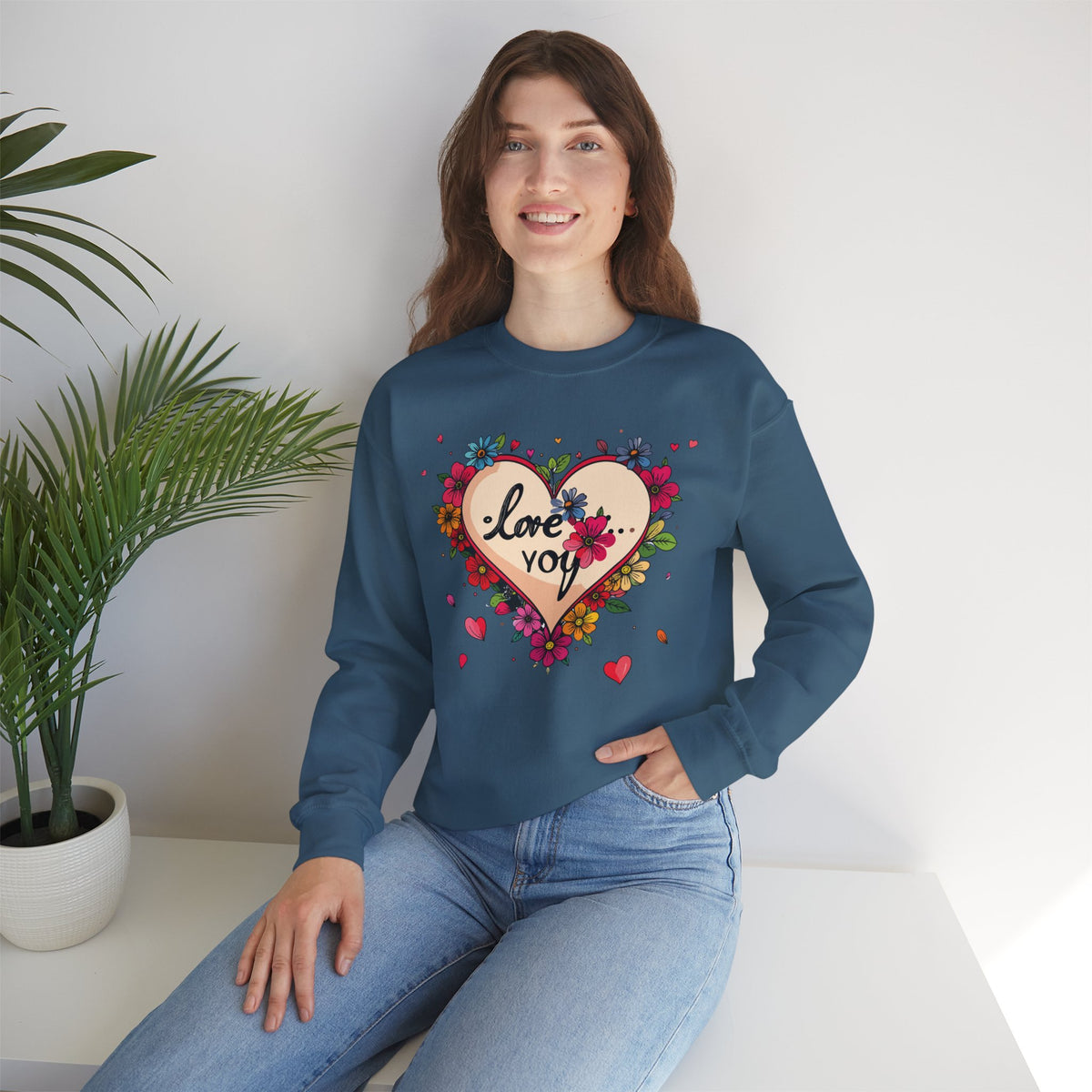 Big Heart Sweatshirt, Floral Heart Sweatshirt, Floral Love Sweatshirt, Valentine's Day Sweatshirt, Heart Floral Sweatshirt 109