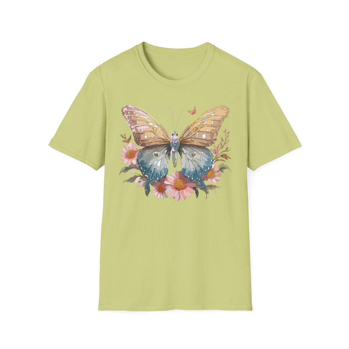 Butterfly Floral T-Shirt – Colorful Nature-Inspired Botanical Gift Graphic Design Unisex 100 Cotton Gildan T-Shirt