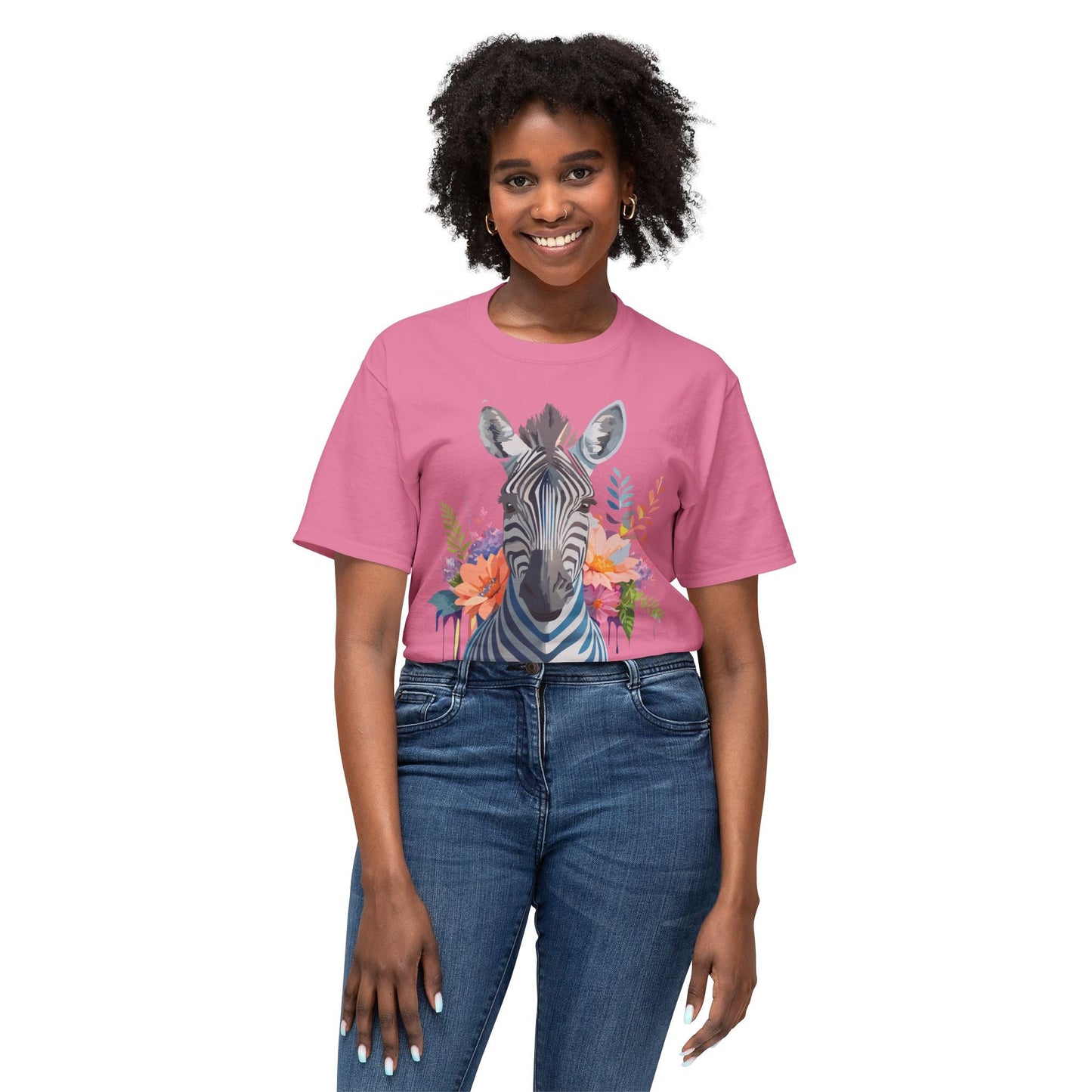 Unisex Zebra Art Print T Shirt HD Cotton Tee Floral Design Made In USA Premium Comfort Breathable