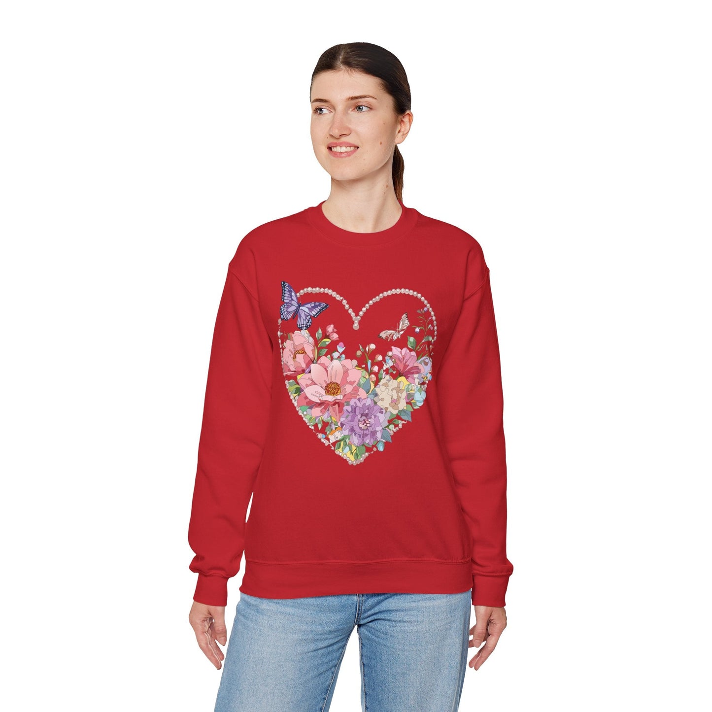 Floral Heart Sweatshirt Unisex Floral Love Crewneck Heavy Blend Gift For Valentine Day Cold Weather