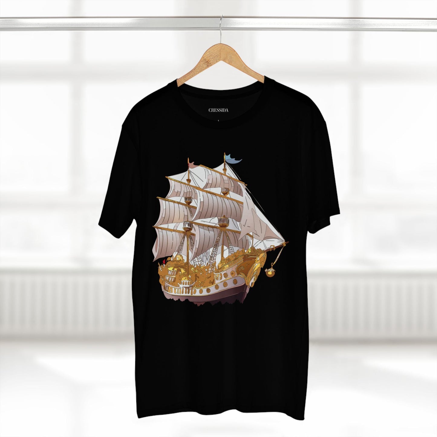 Ship Graphic Unisex 100 Cotton T-Shirt with Gold Frigate Art Design 11