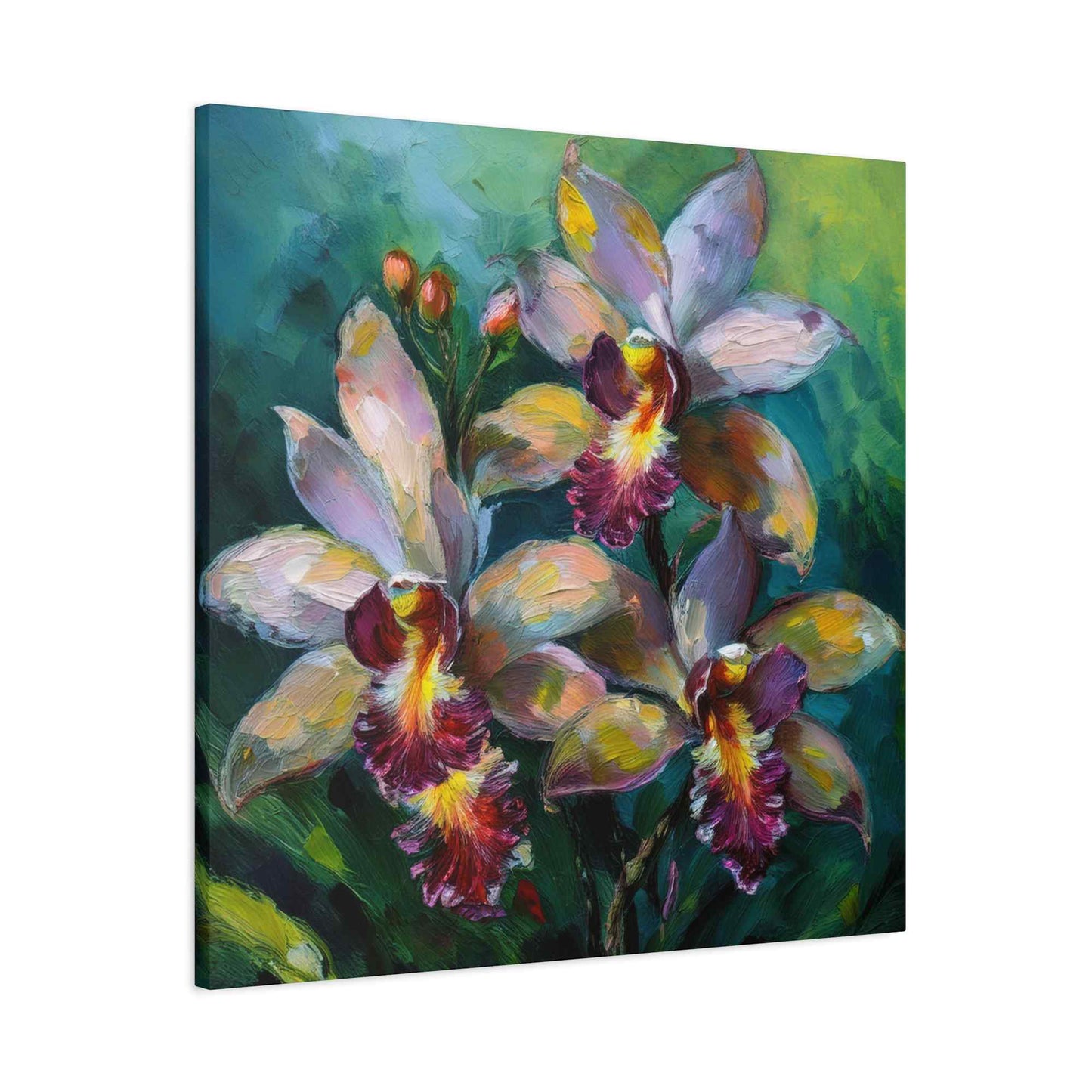 Blue Orchids Print Canvas, Floral Oil Paint Print 20x20, 24x24, 30x30, 32x32, 36x36 Art Design Pine-Wood Inner Frame MC-134