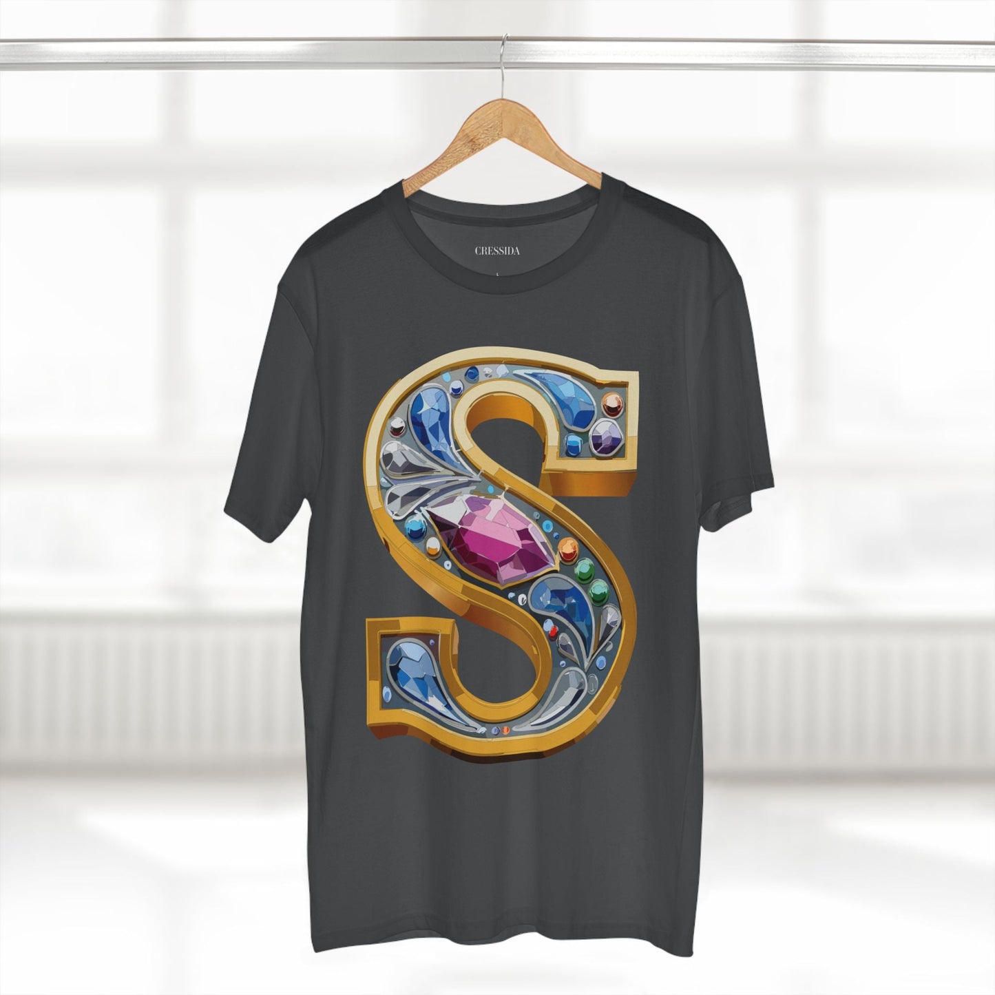 Letter S Graphic Design Tee Unisex 100 Cotton With Antique Gold Letters Artwork T-Shirt
