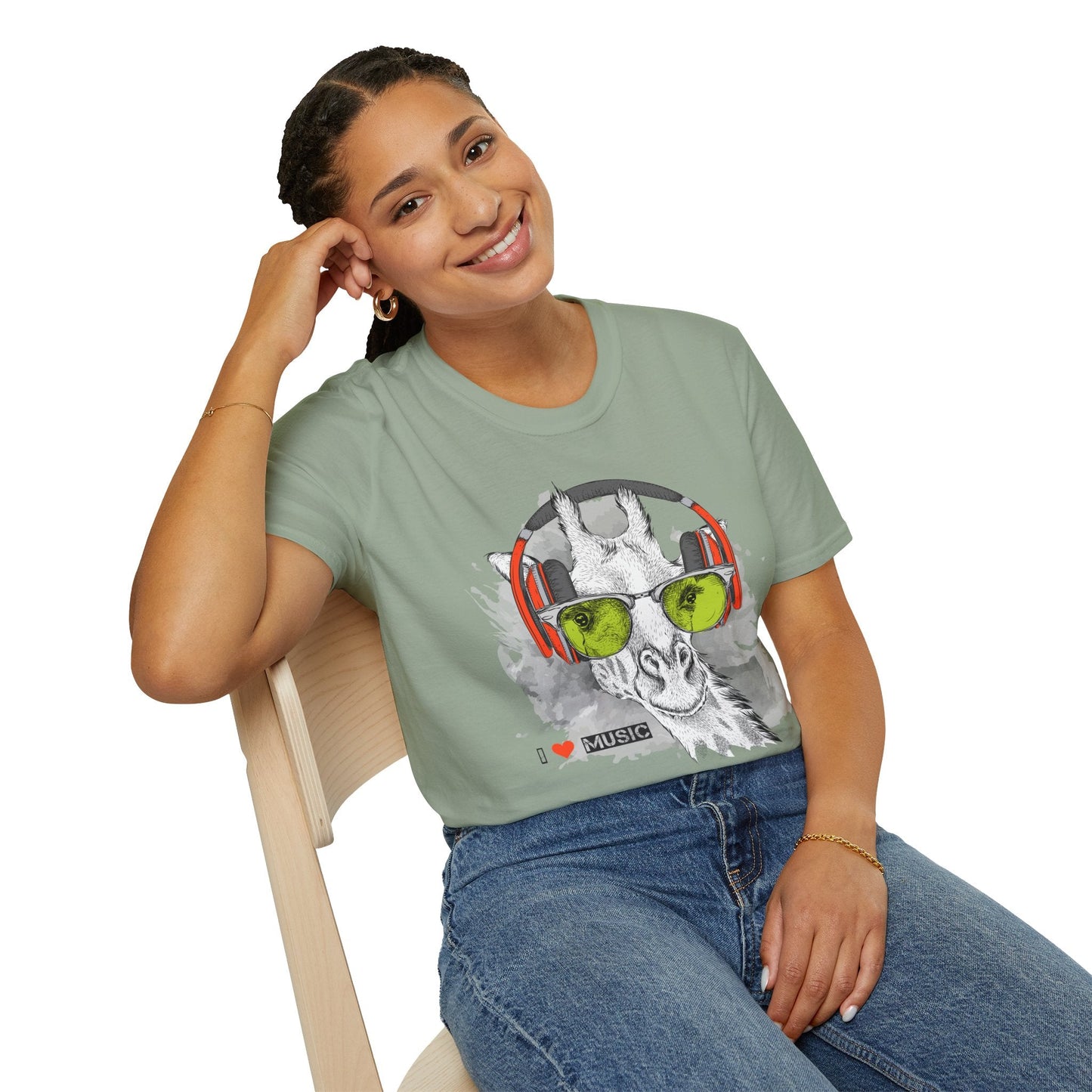 I Love Music Animals Shirt With Headphones Unisex Gildan Softstyle 100 Percent Ring Spun Cotton Tee