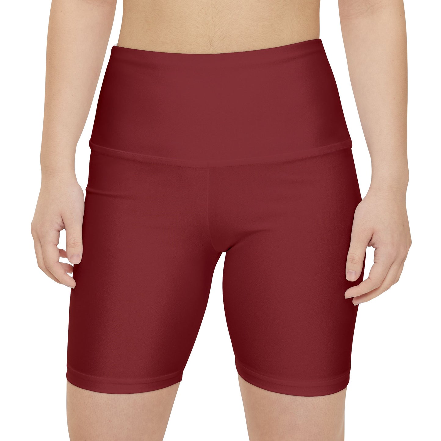 Crushed Berry Women’s High-Waist Workout Shorts — Burgundy Athletic Biker Shorts