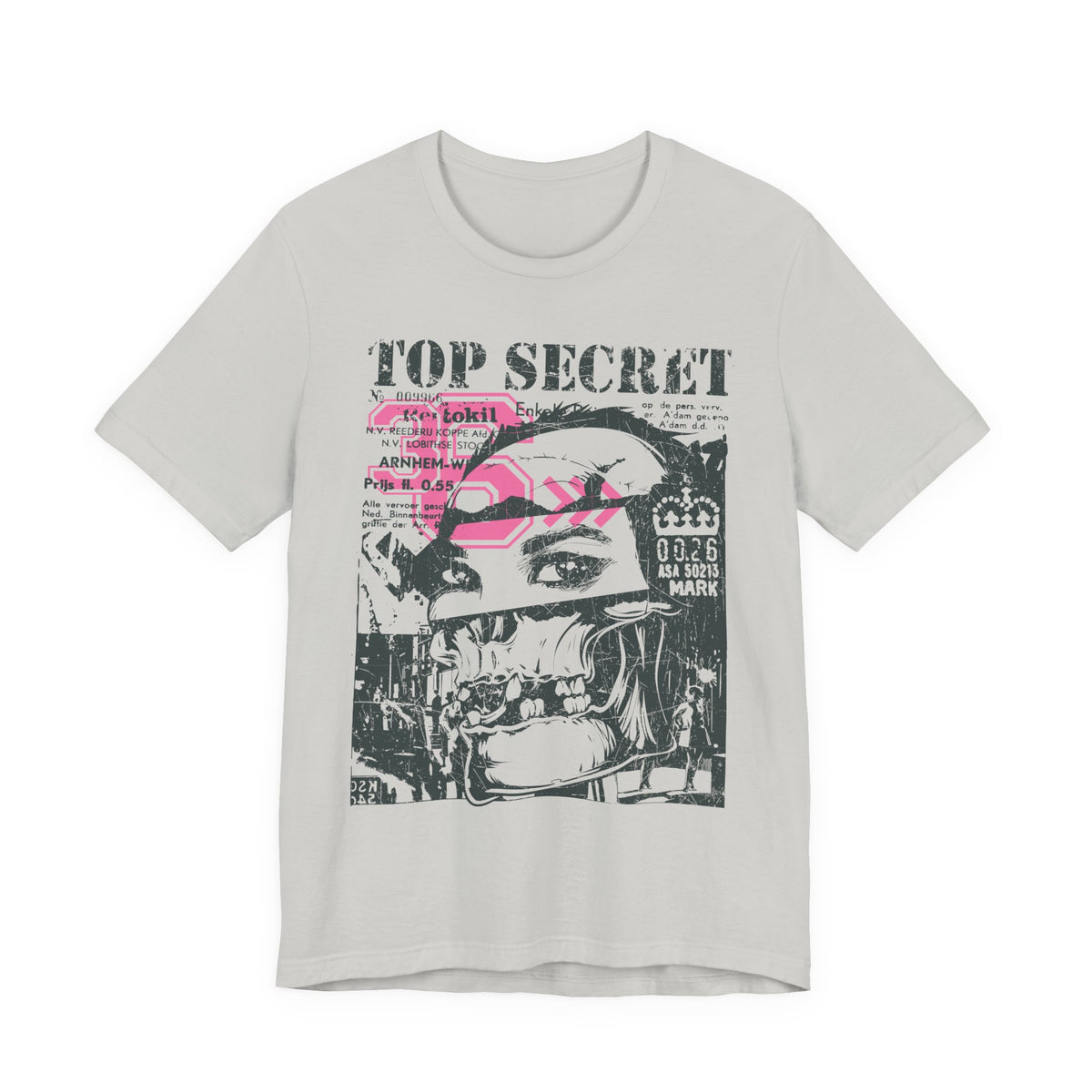 Top Secret Skull Face Tee Grunge Graphic T-Shirt Retro Collage A-6