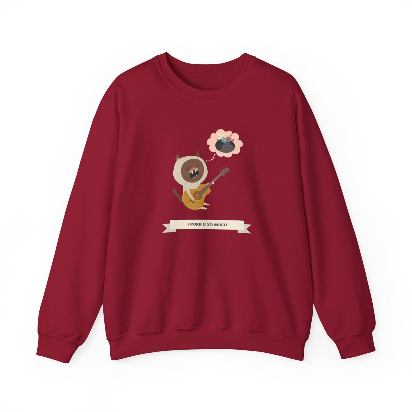 Cat with Guitar Sweatshirt, Love Sweatshirt, Cat Sweatshirt, Valentine's Day Sweatshirt, 50/50 Cotton-Poly Animal Sweatshirt 127