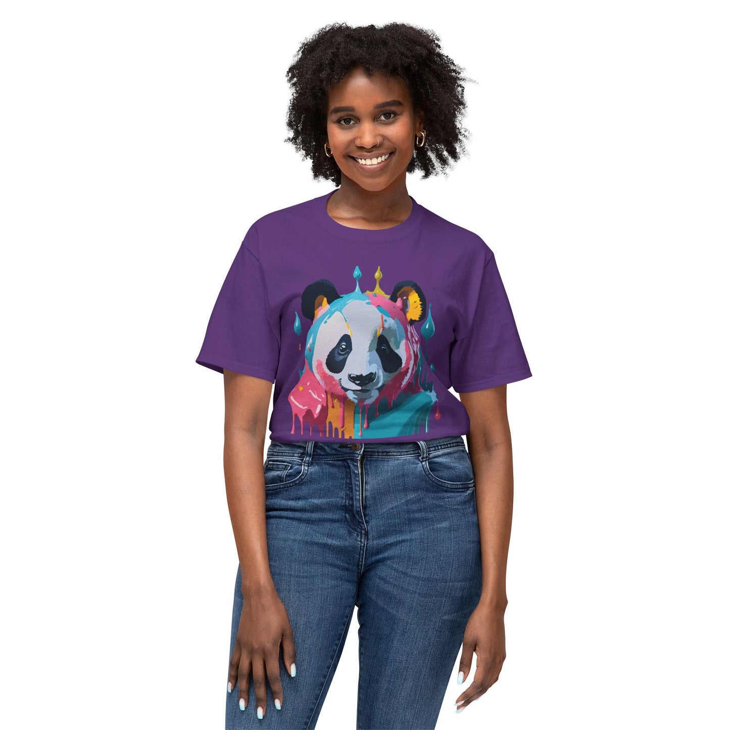 Unisex Panda Art T Shirt With Floral Design Print In HD Cotton 100 Percent USA Made