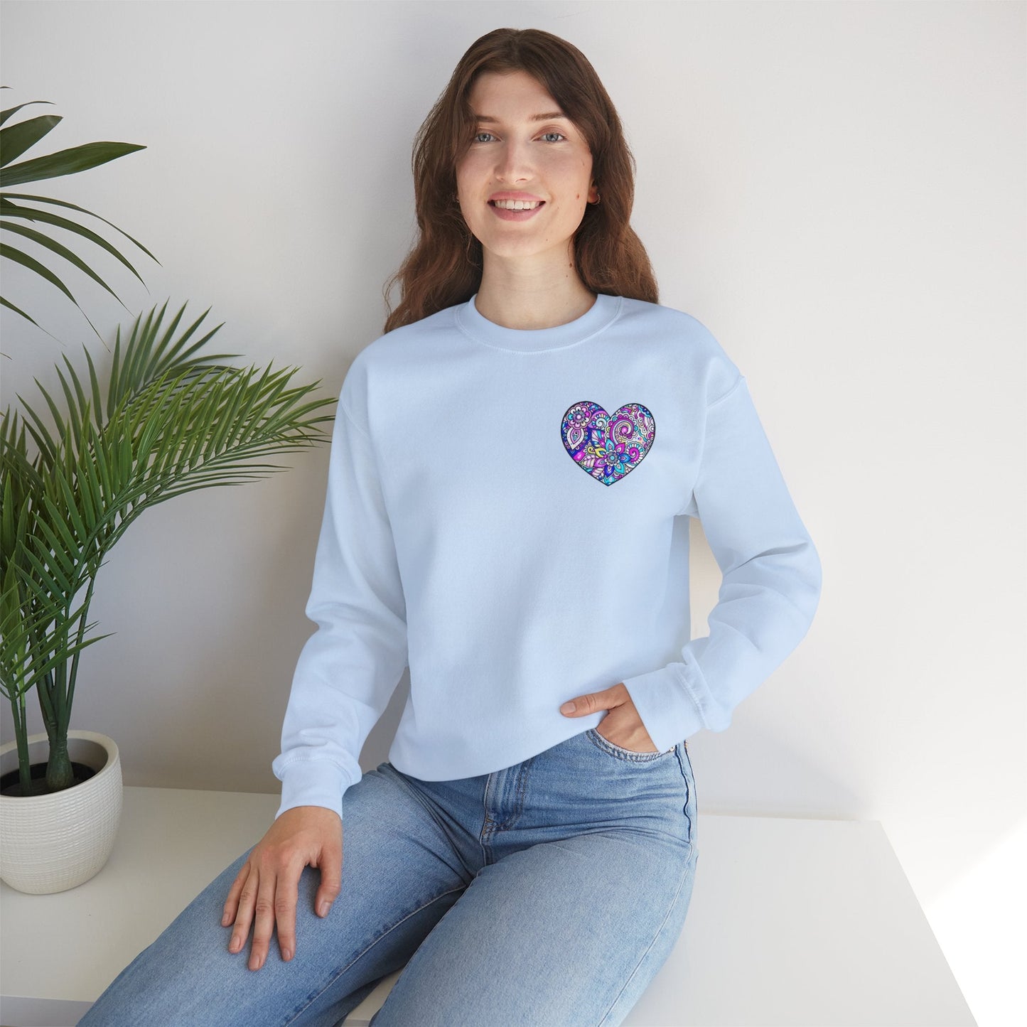 Floral Heart Sweatshirt Valentines Day Unisex Crewneck Gildan 18000 Heavy Blend Cotton Polyester