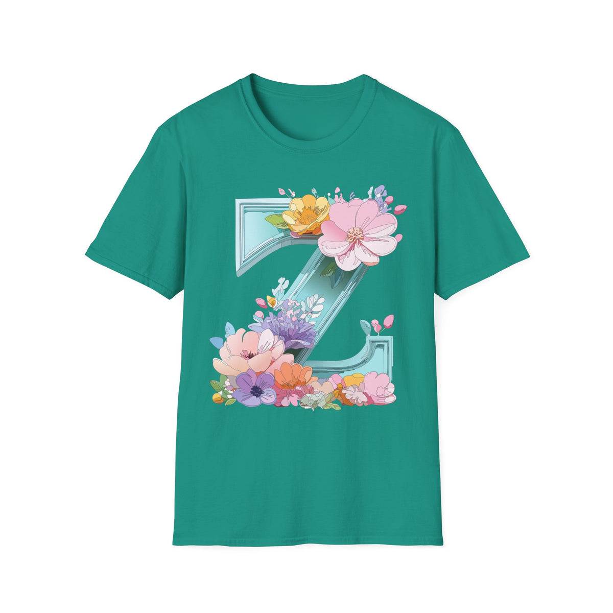 Floral Letter Z T-Shirt | Floral Initial Tee, Monogram Z Shirt