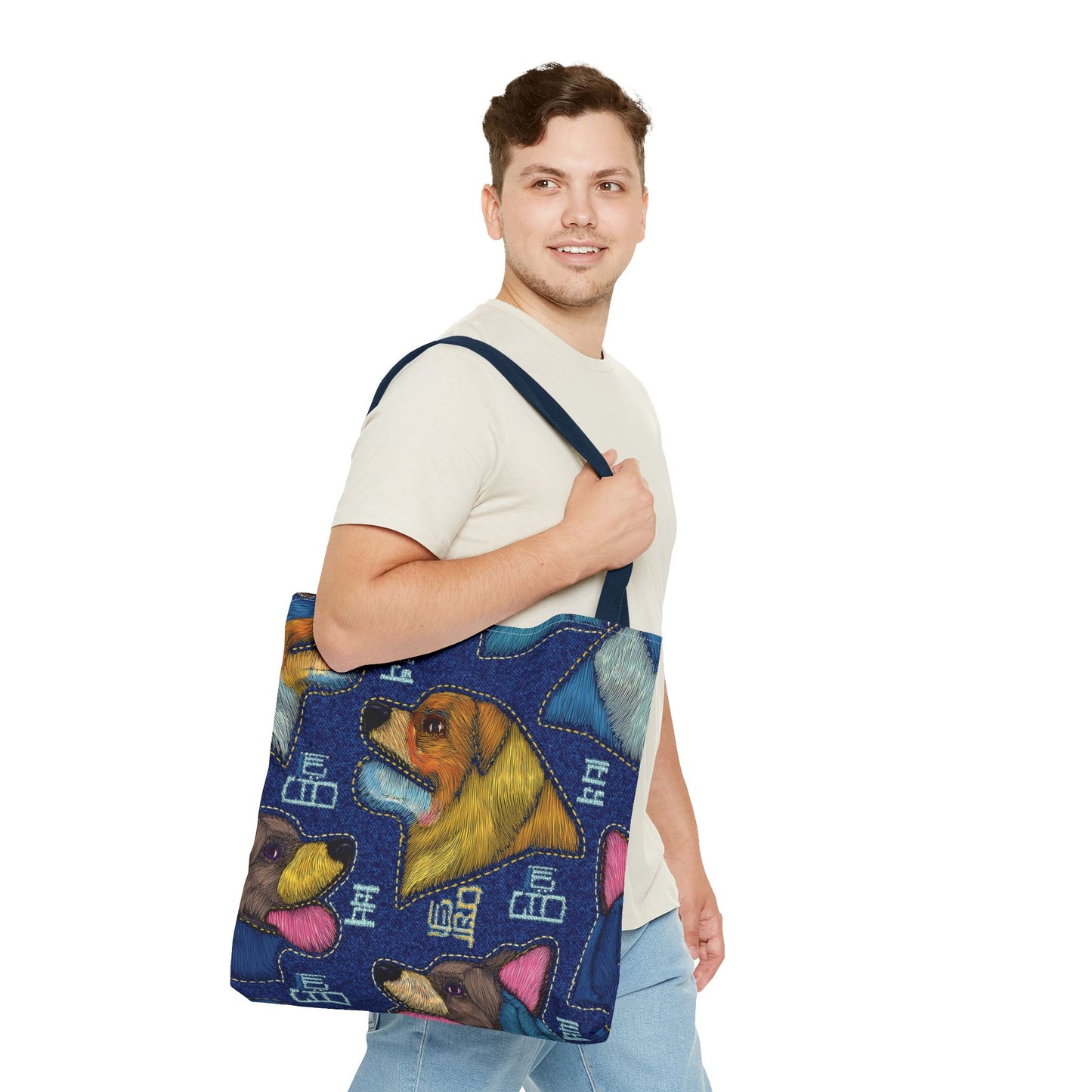 Denim Fabric Imitation Print Unisex Canvas Bag Poly Spun 3 Sizes Tote Bag 191-10
