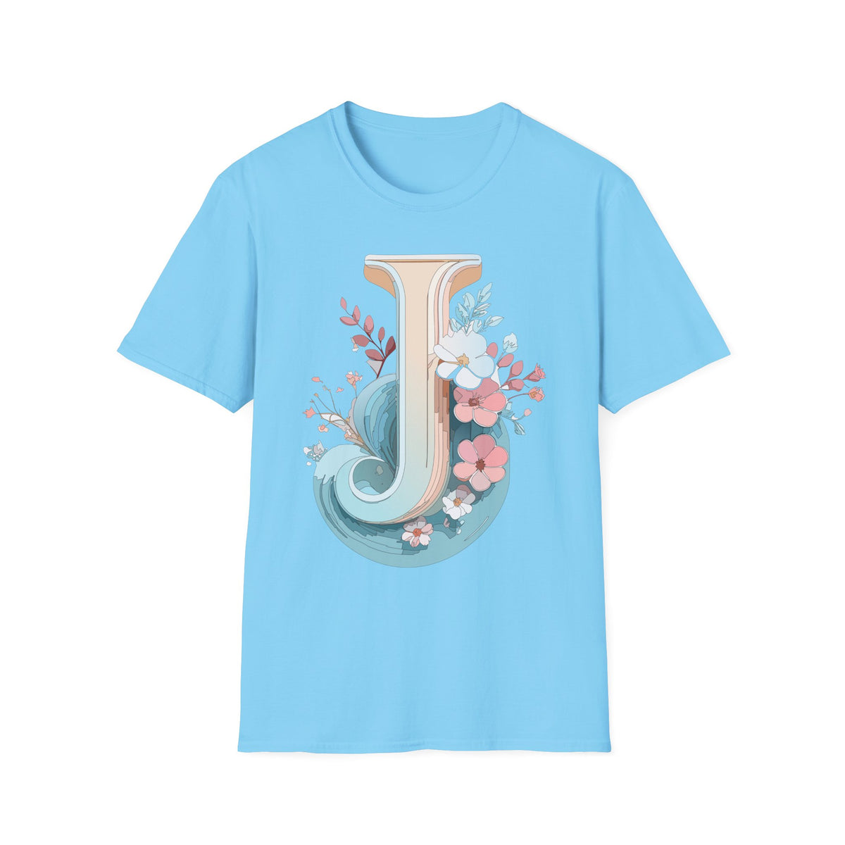 Floral Monogram J Letter T-Shirt | Vintage Botanical Initial