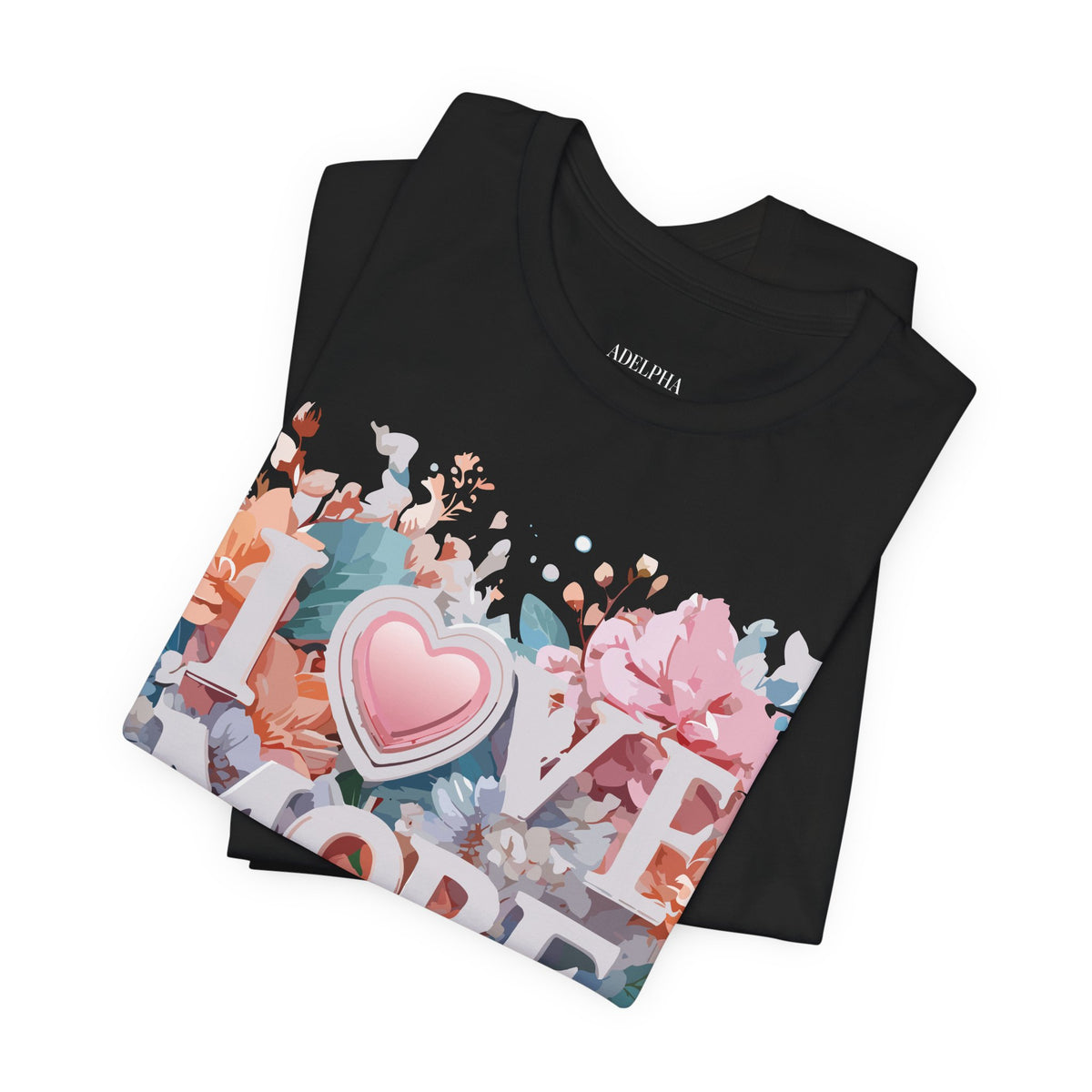 Valentine's Day Graphic Unisex Cotton Bella+Canvas Tee with Floral Art Design d114