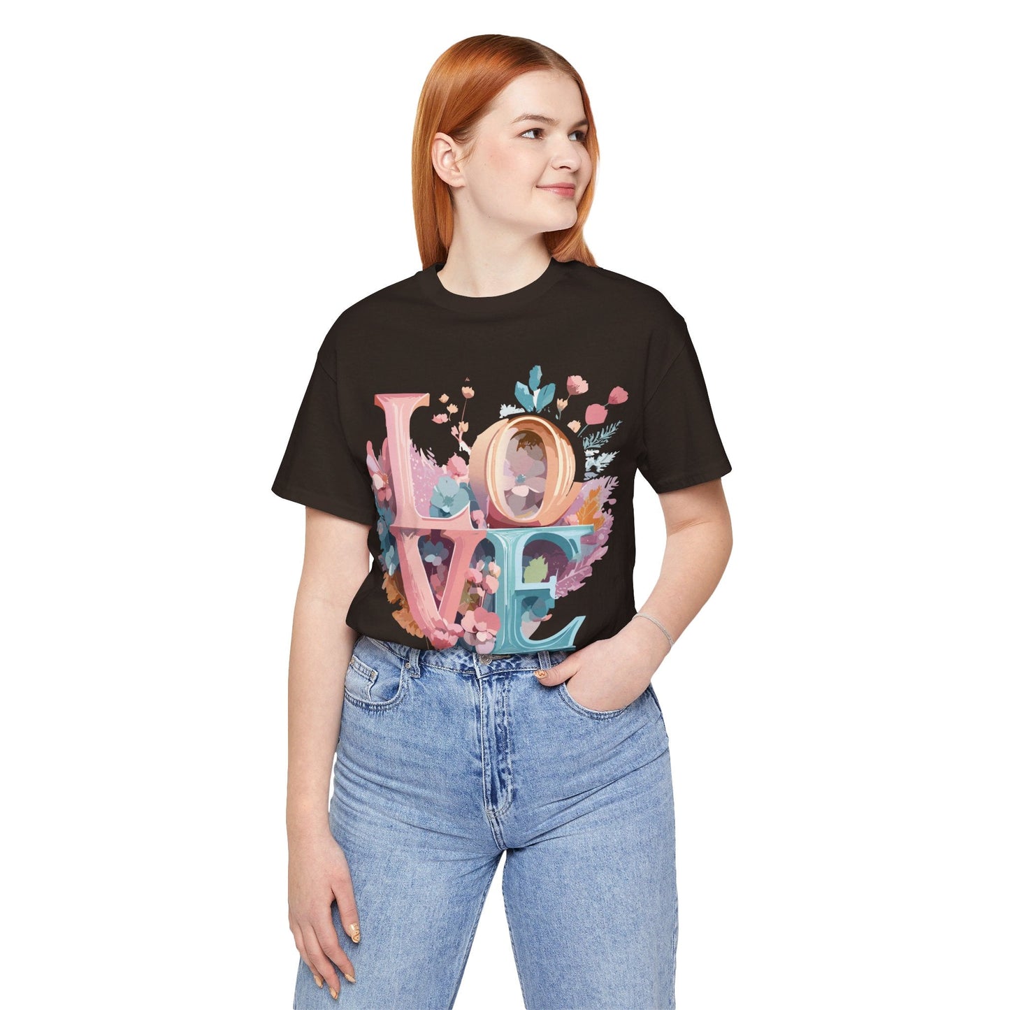 Valentine Day Graphic Unisex 100 Cotton Vintage Artwork with Love and Flower Design Tee 52