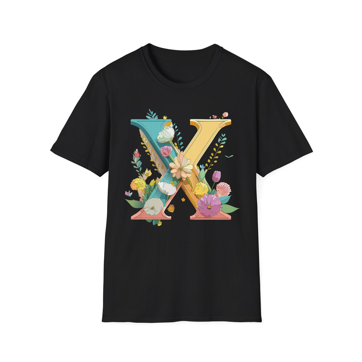Floral Letter X T-Shirt | Botanical Monogram Initial Tee