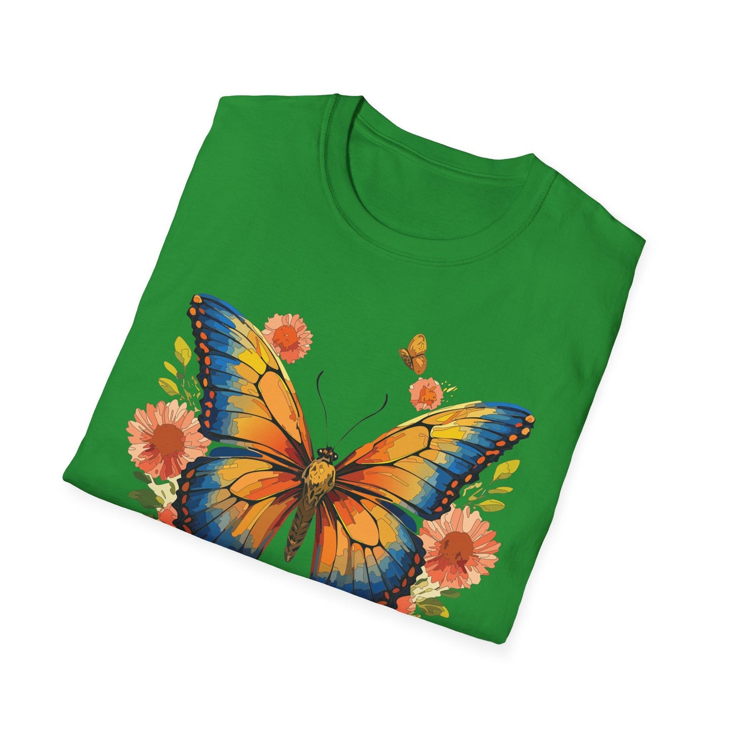 Butterfly T Shirt Unisex Softstyle Gildan 64000 Monarch Print 100 Percent Ring Spun Cotton