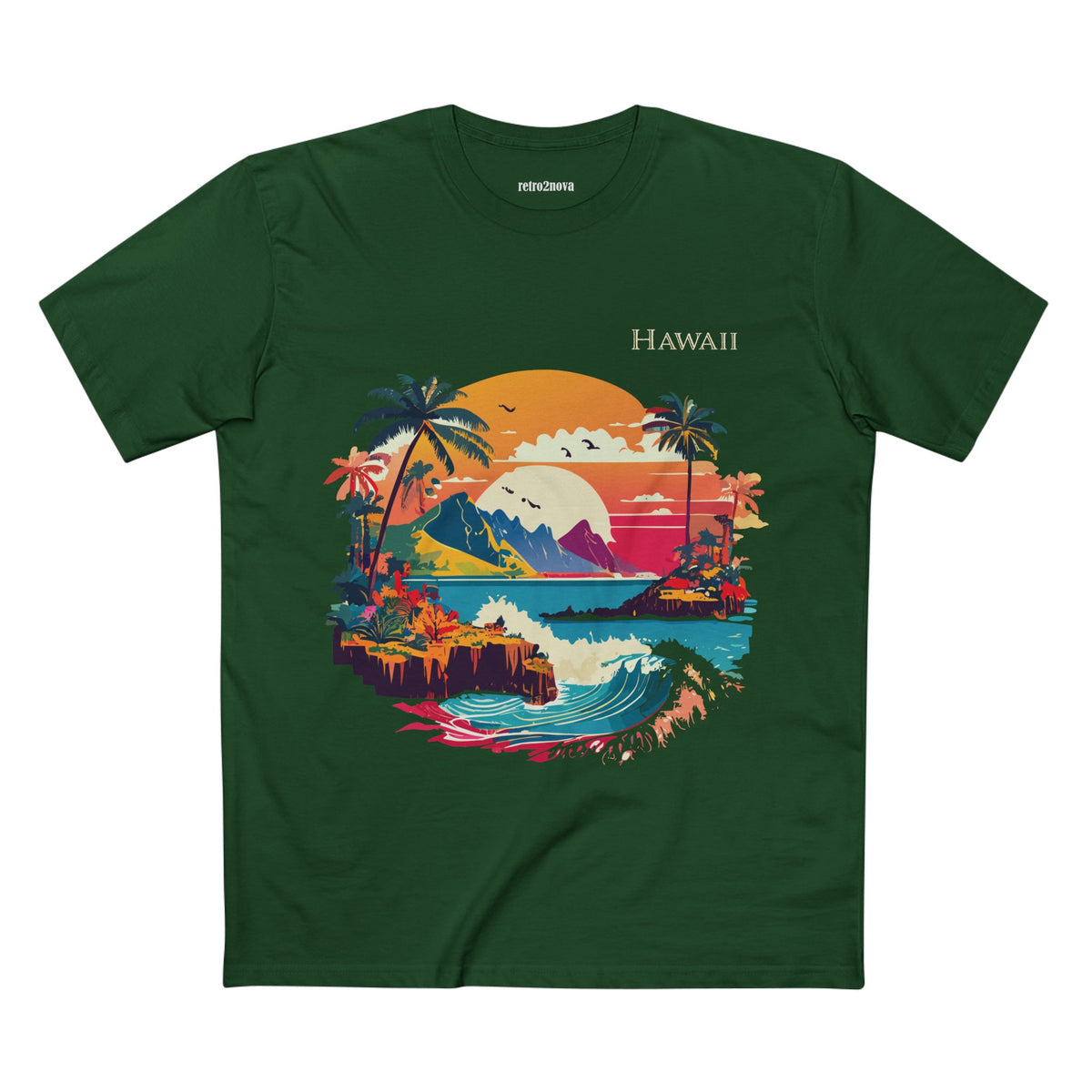 Hawaii Retro Sunset Surf Scene T-Shirt | Tropical Island Palm Beach Tee