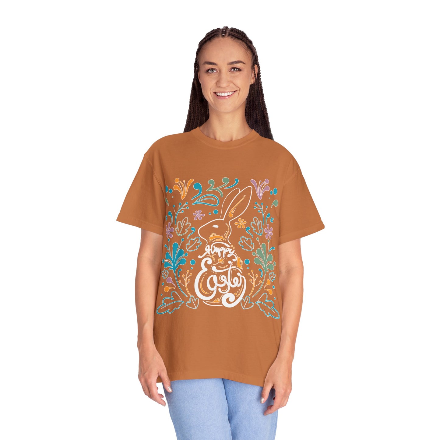 Easter Bunny Floral T-Shirt, Tee Shirt with Easter Signature, T Shirt with Easter Prints, Tee Shirt with Easter Design