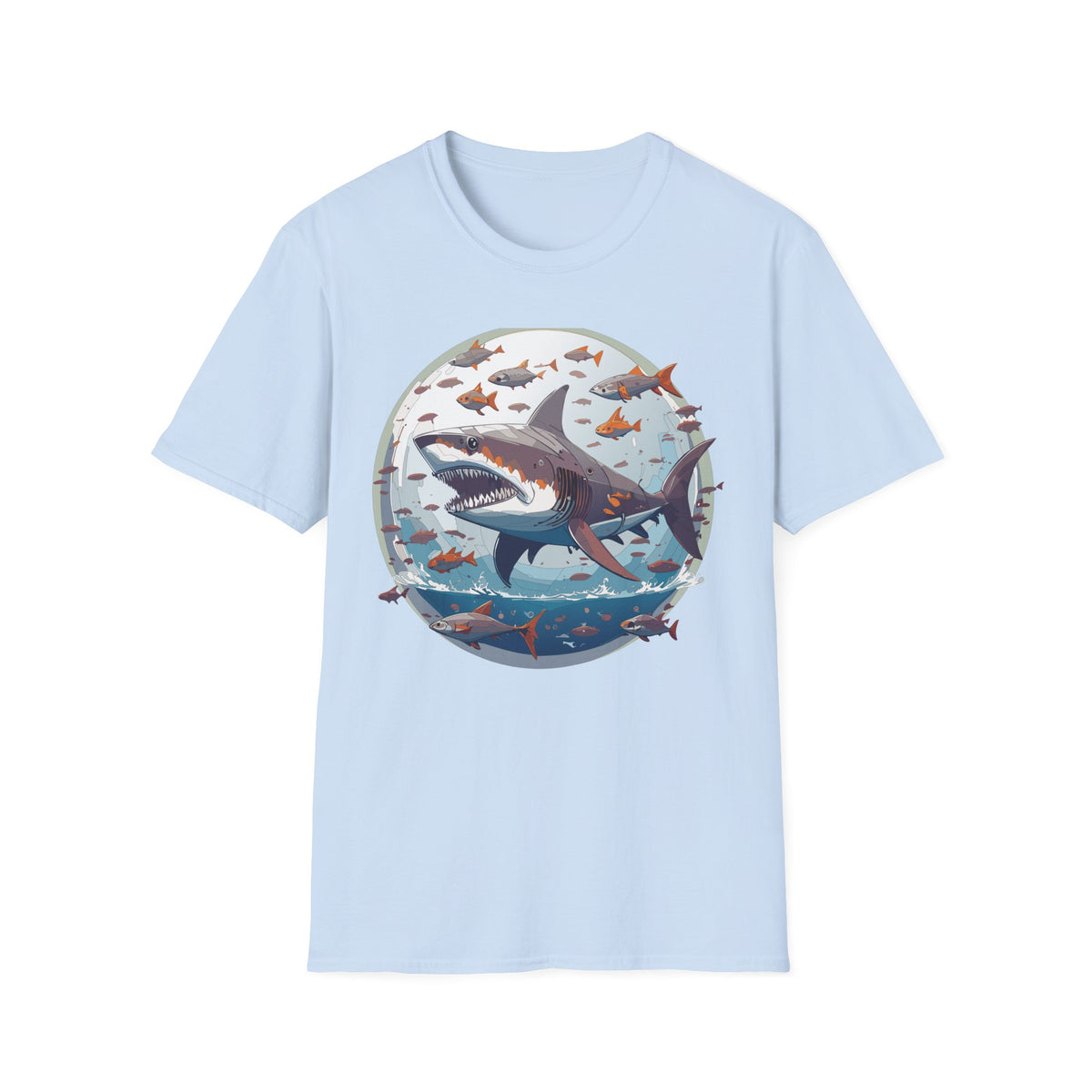 Great White Shark Illustration T-Shirt | Ocean Scene, Fish Bubble