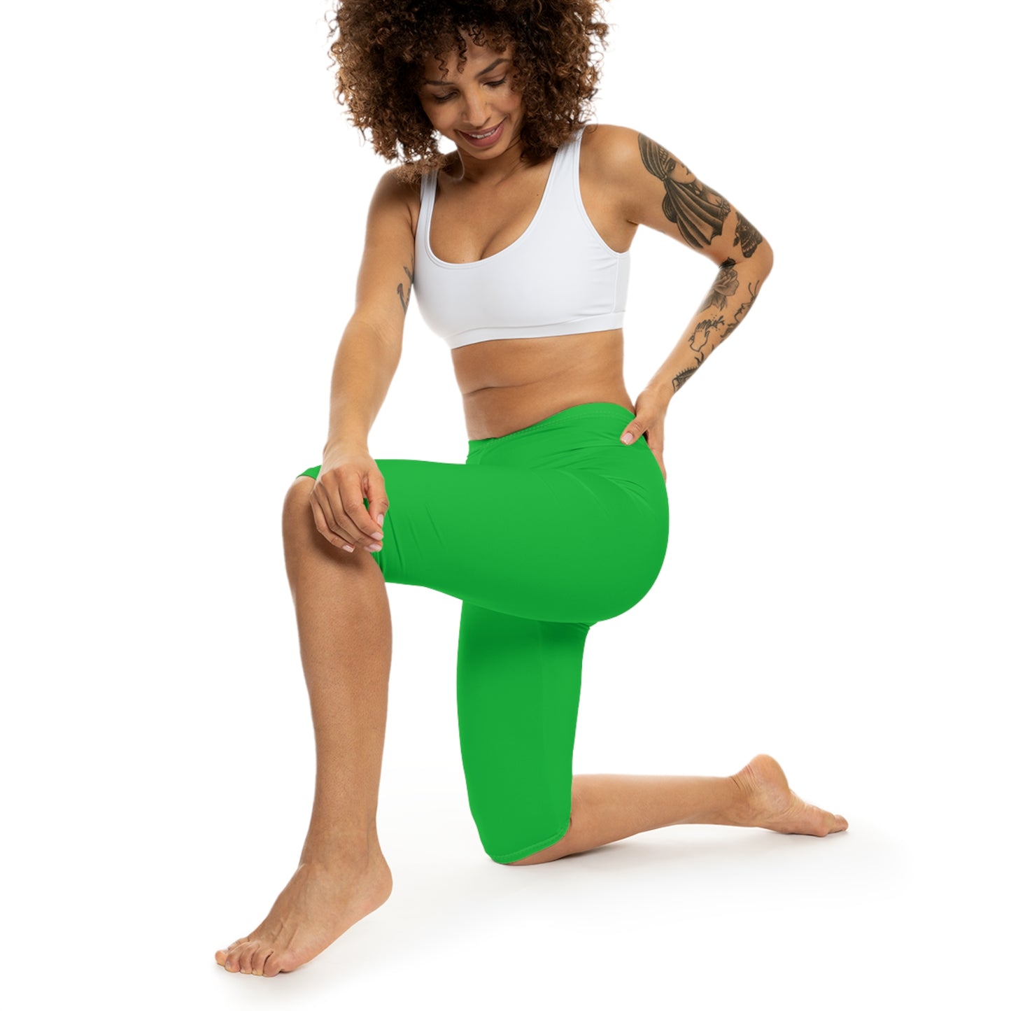 Jade Green Color Women's Brushed Suede Poly Span Casual Capri Leggings XS-2XL