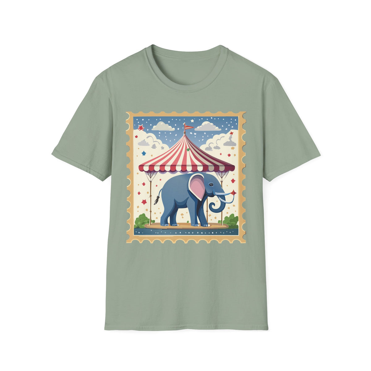 Circus Elephant Tent T-Shirt | Vintage Carnival Stamp Graphic Tee Unisex 100 Cotton Gildan T-Shirt