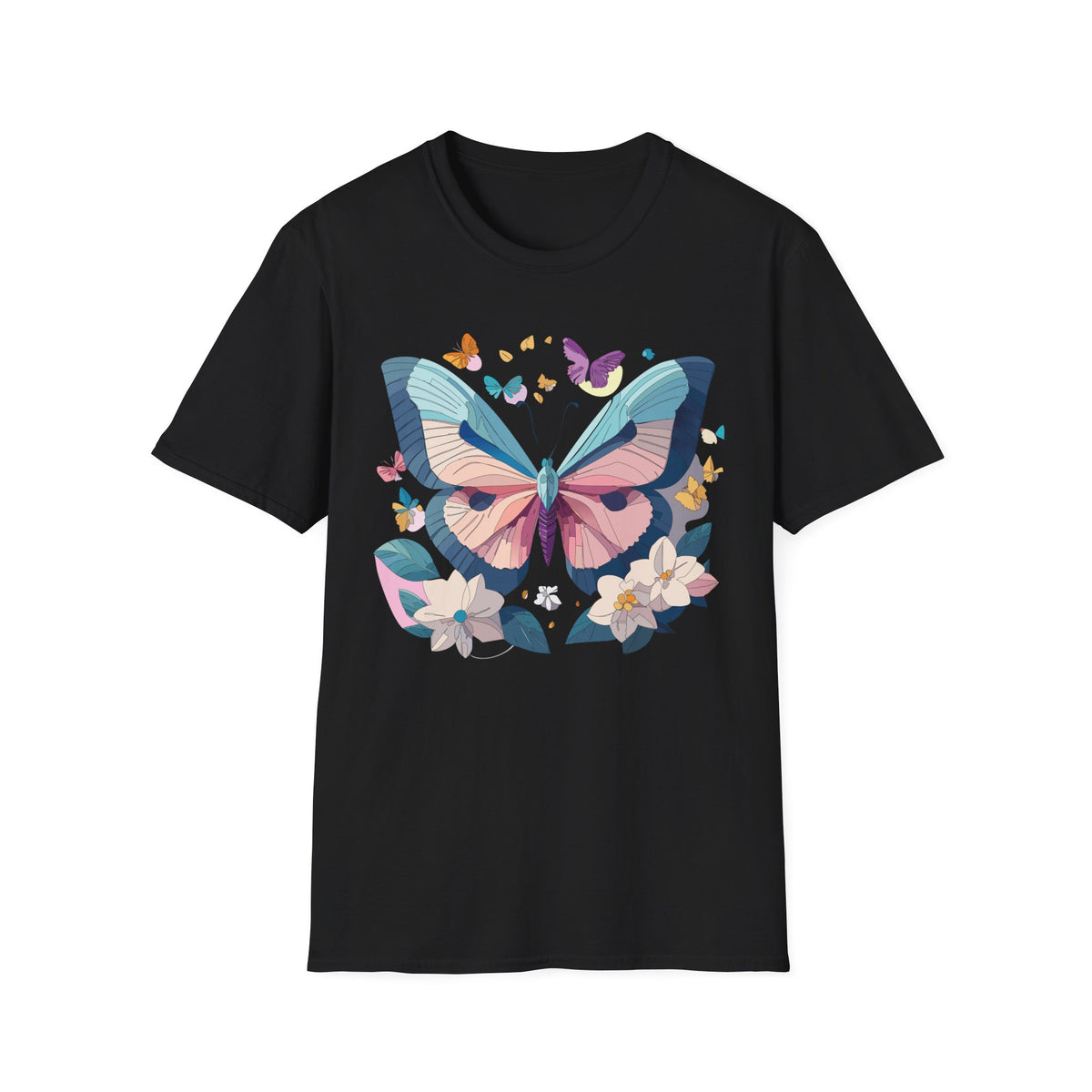 Pastel Butterfly Floral Moths Graphic Design Unisex 100 Cotton Gildan T-Shirt