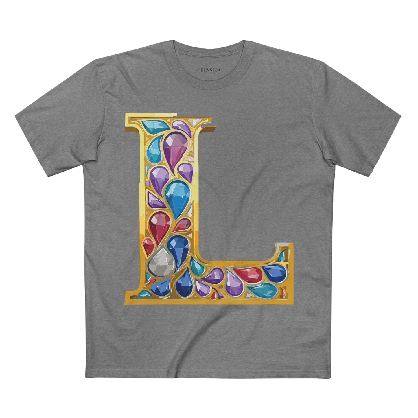 Letter L Graphic Design Tee Unisex 100 Cotton With Antique Gold Letters Artwork T-Shirt