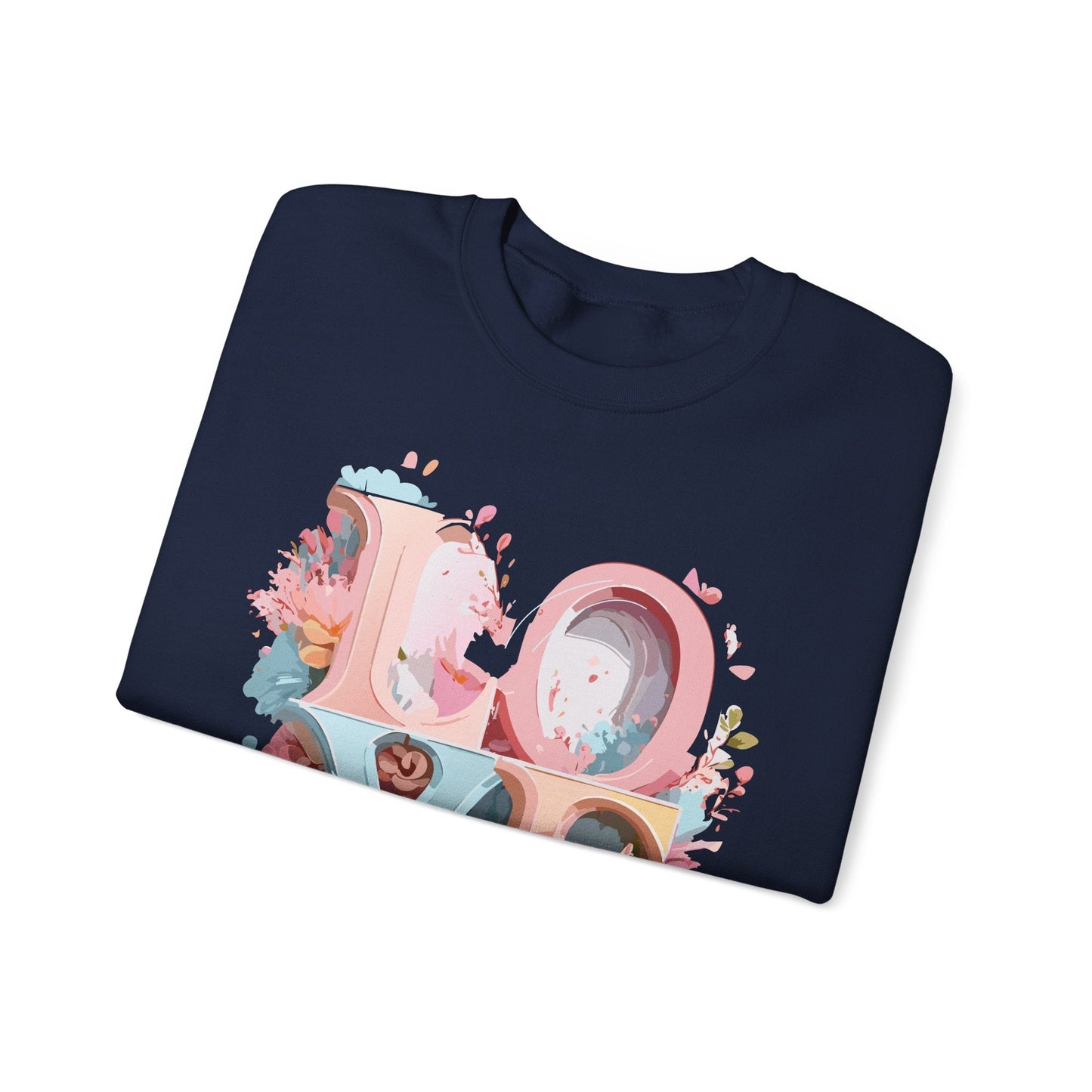 Floral Love Sweatshirt Unisex Crewneck Valentine Day Gift Gildan 18000 Fifty Fifty Cotton Blend