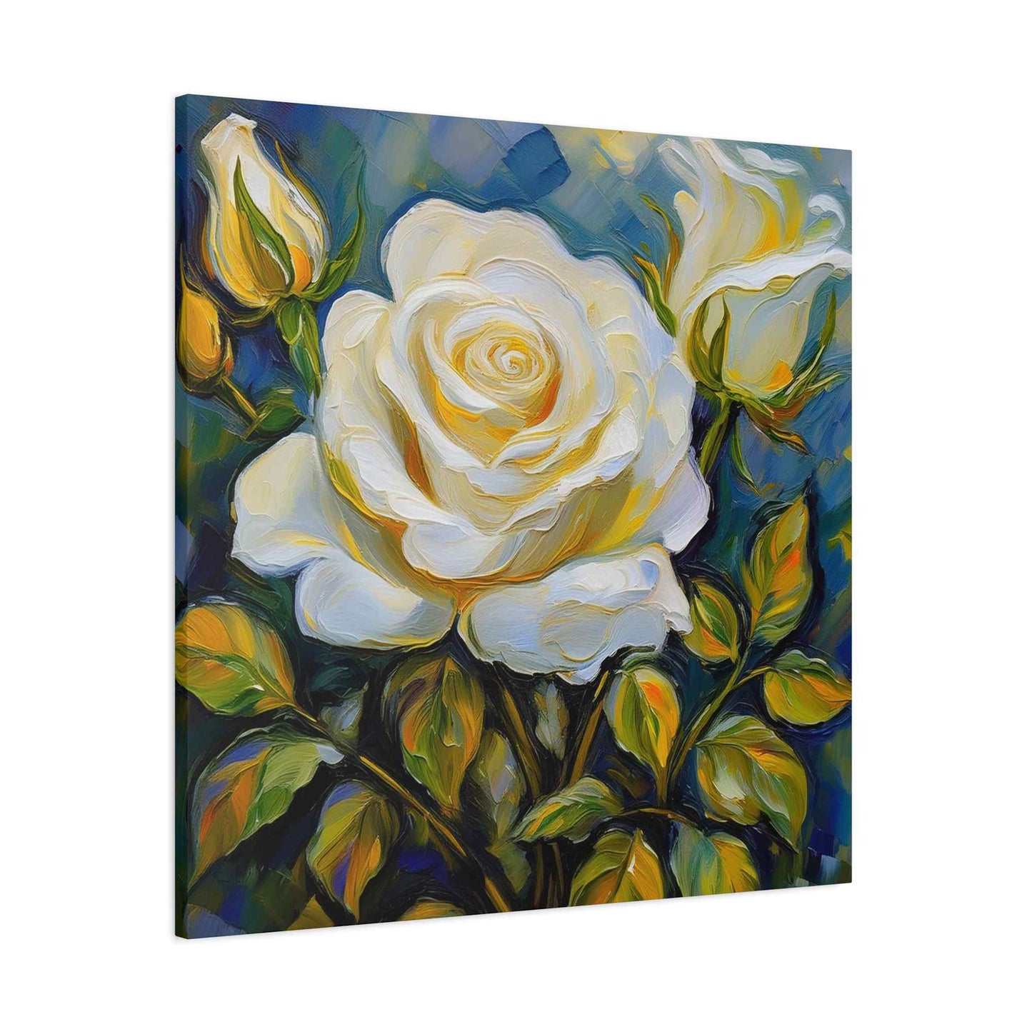 White Roses Print Canvas, Roses Oil Paint Print 20x20, 24x24, 30x30, 32x32, 36x36, Floral Art Design Print Non-Frame MC-21