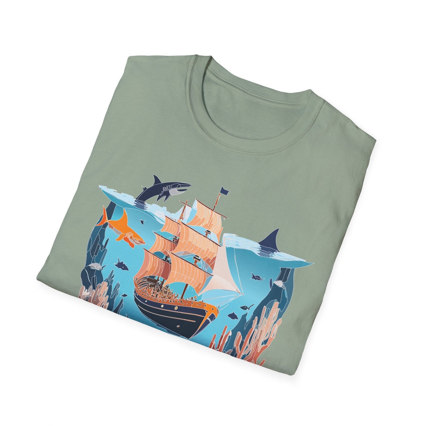 Ocean Tee Shirt Unisex Softstyle 64000 U Boat Design 100 Percent Ring Spun Cotton Tee